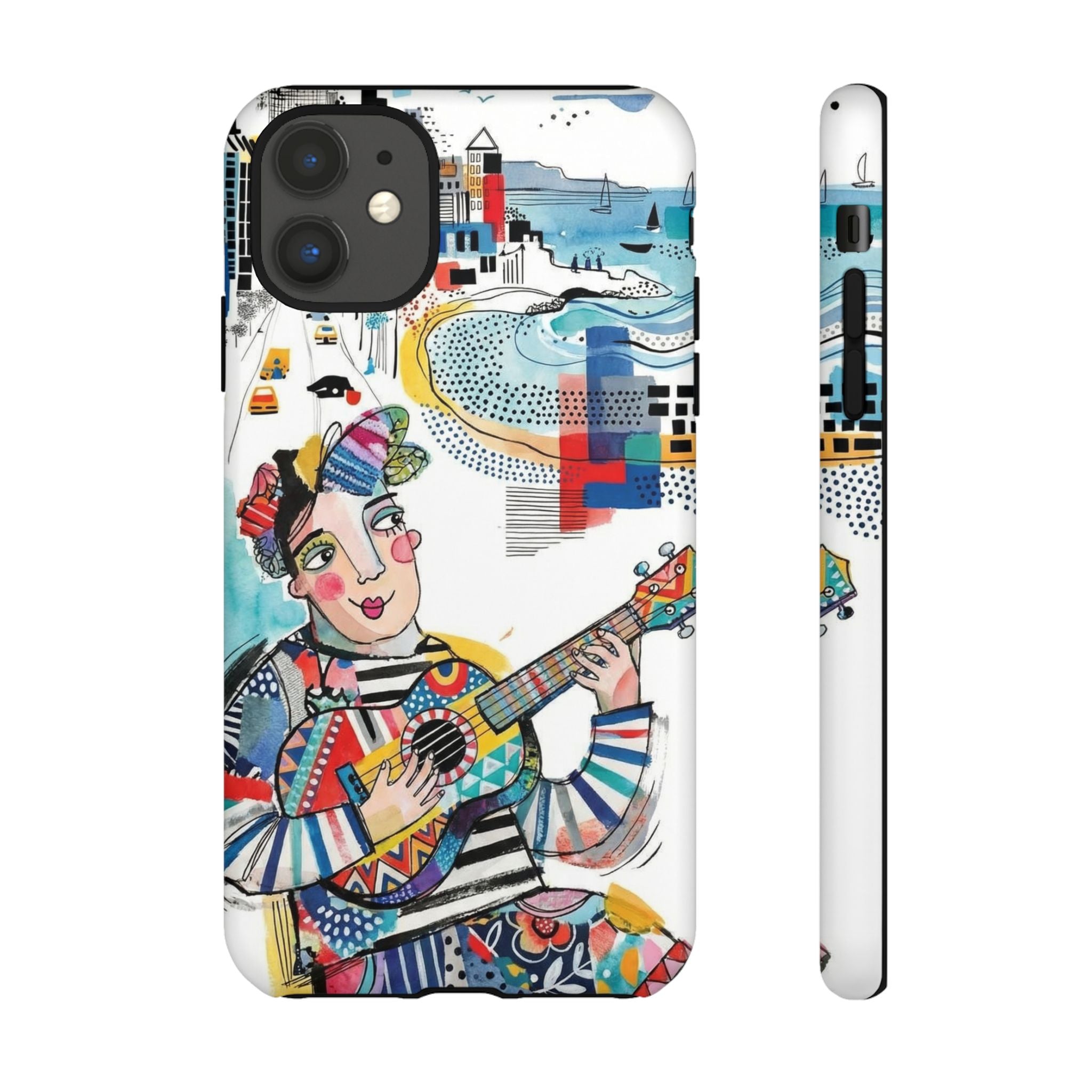 Artistic Musician iPhone Case | Colorful Guitar Cityscape Tough Case
