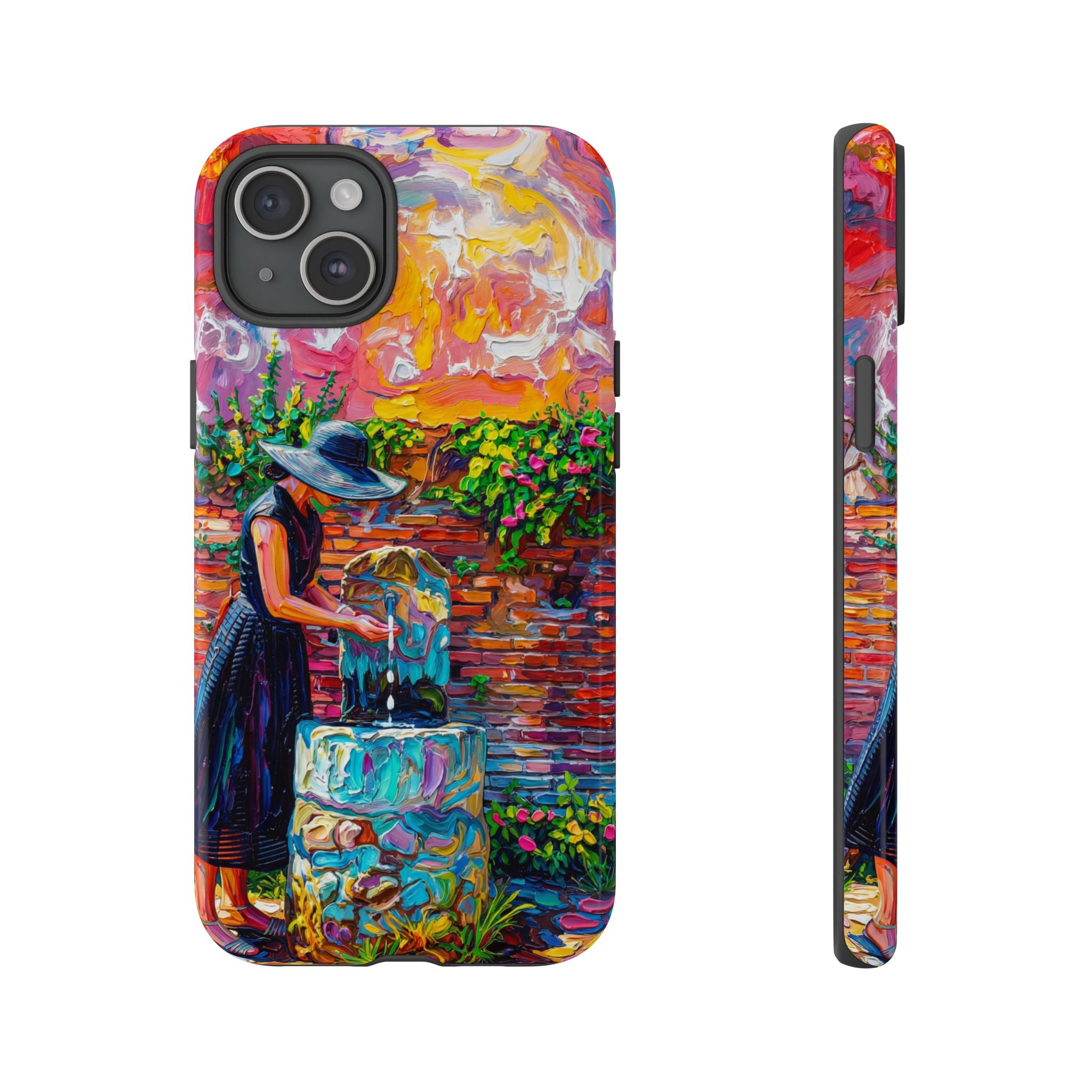Artistic Garden iPhone Case | Woman at Fountain Colourful Painterly Design