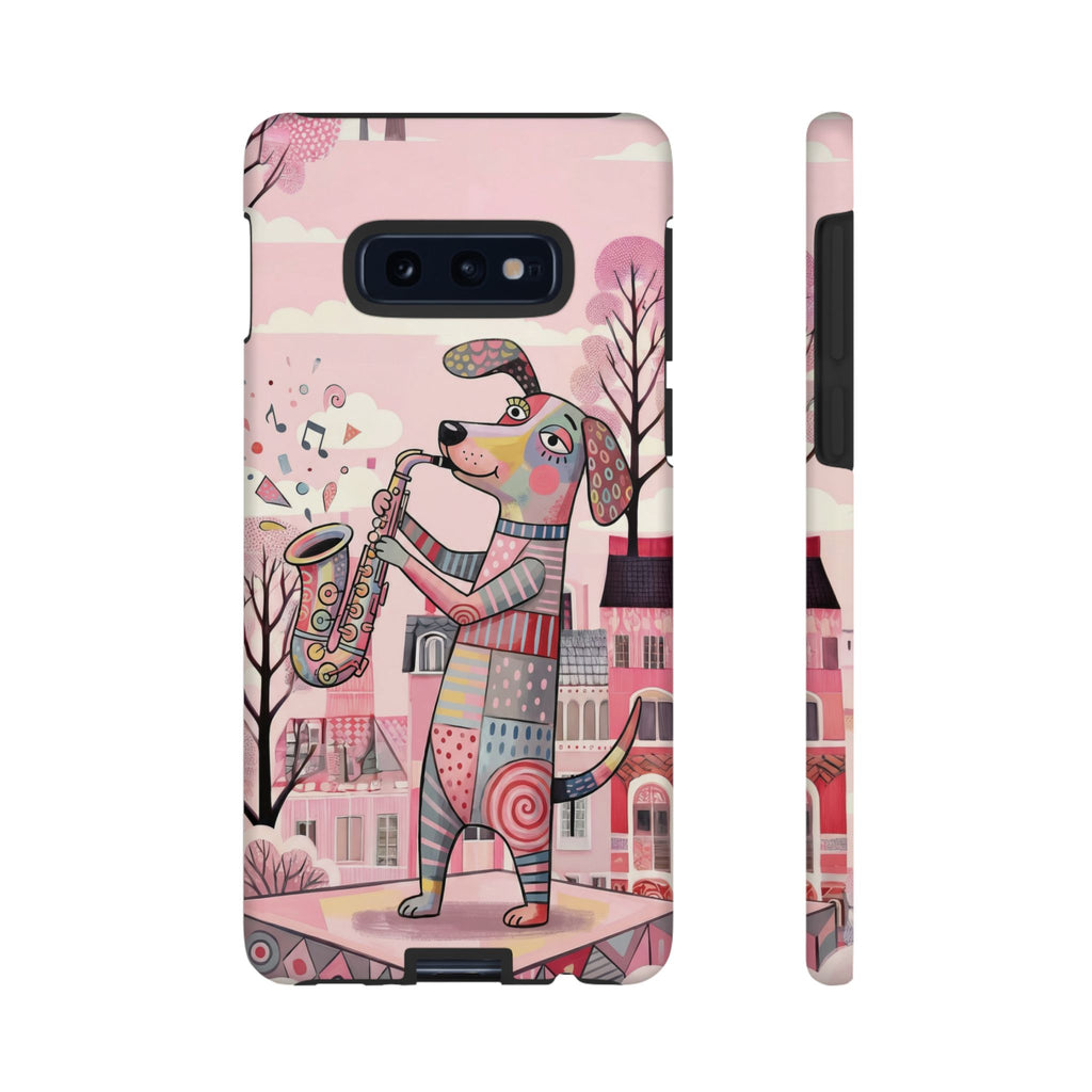 Saxophone Dog Samsung Galaxy Phone Case | Cute Pink Musical Art Protective Case
