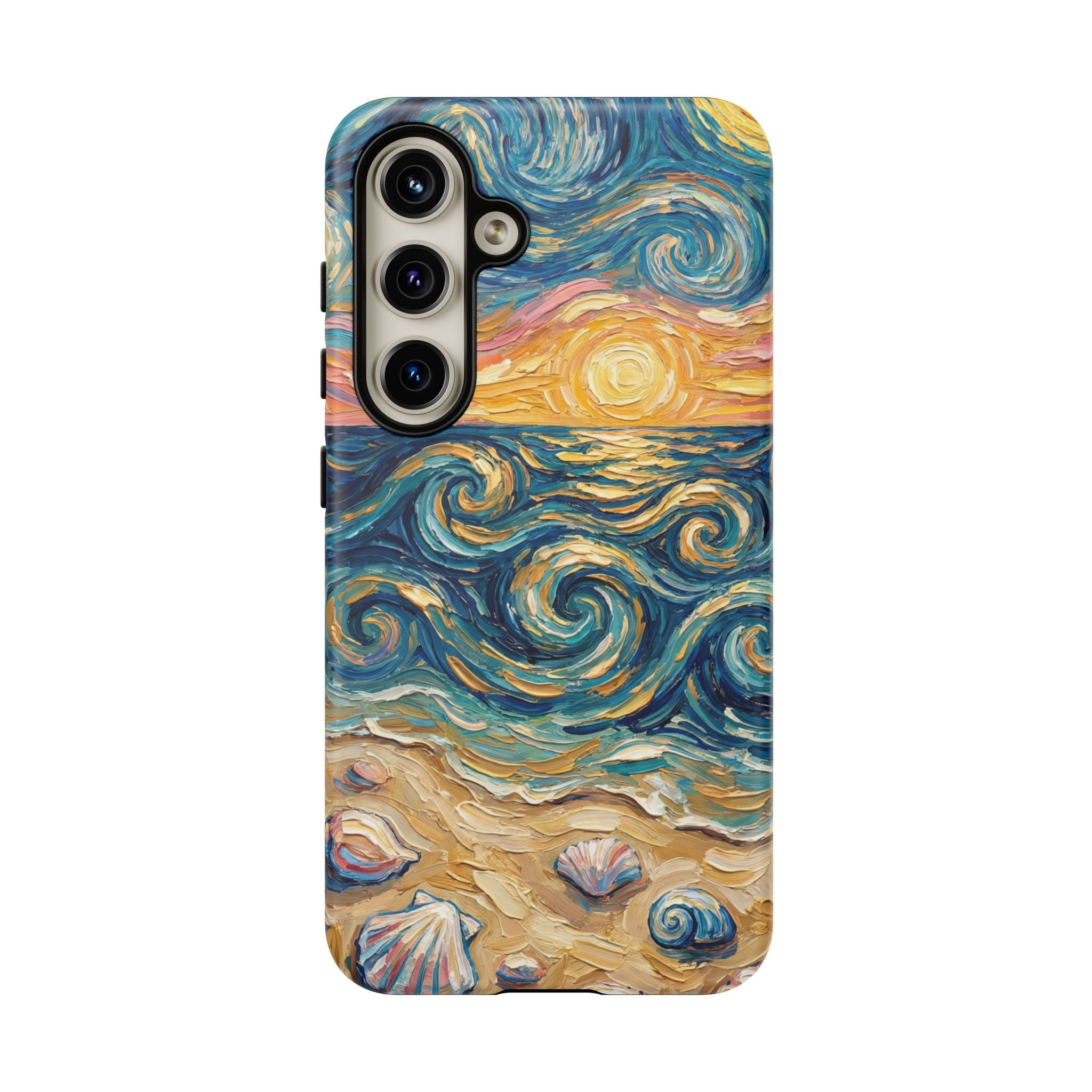 Sea Sunset Samsung Galaxy Case — Van Gogh‑Style Beach Waves with Shells