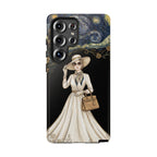 Vintage Starry Night Fashion Samsung Galaxy Phone Case | Elegant Lady in White Dress