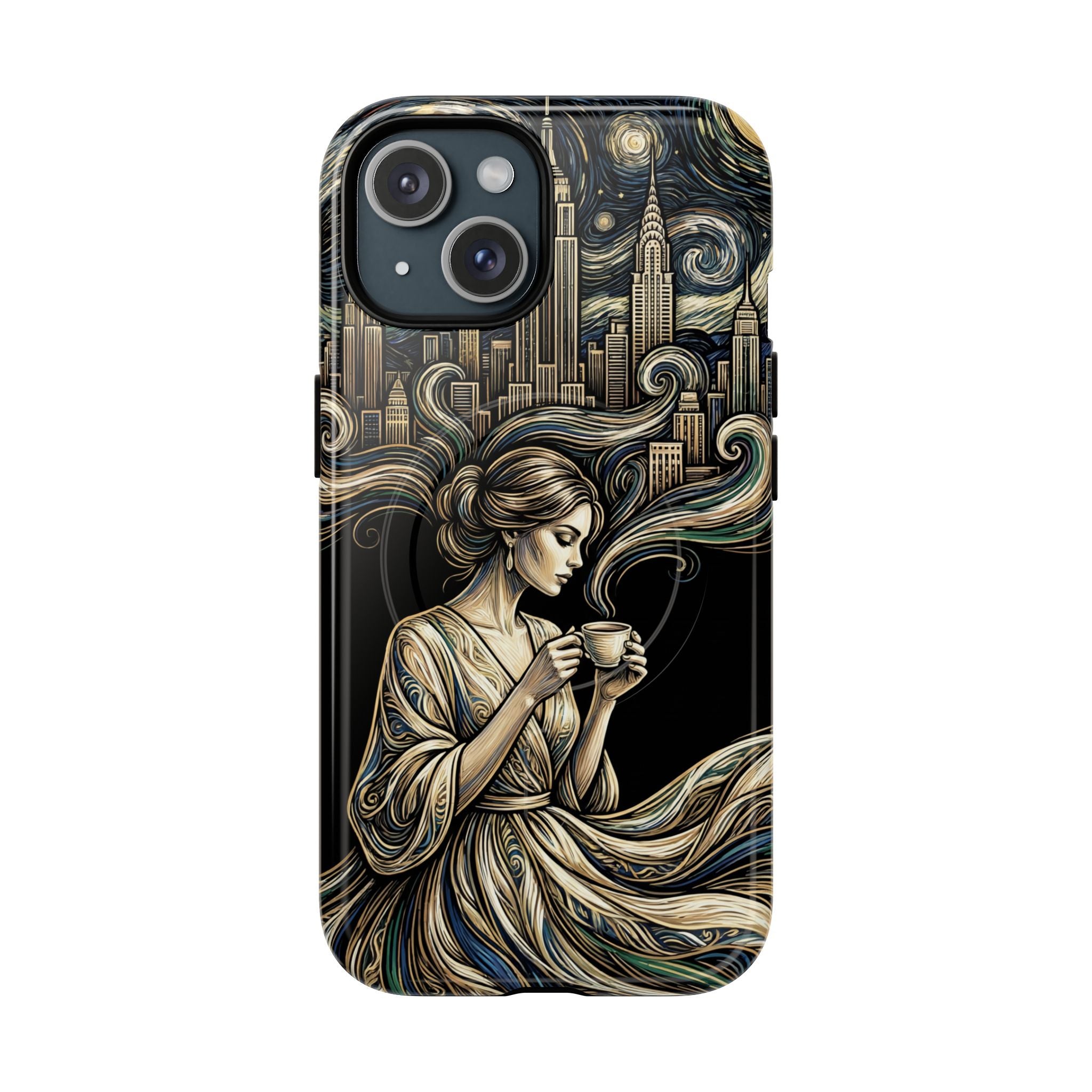 Vintage Cityscape Woman Tea Art MagSafe iPhone Case