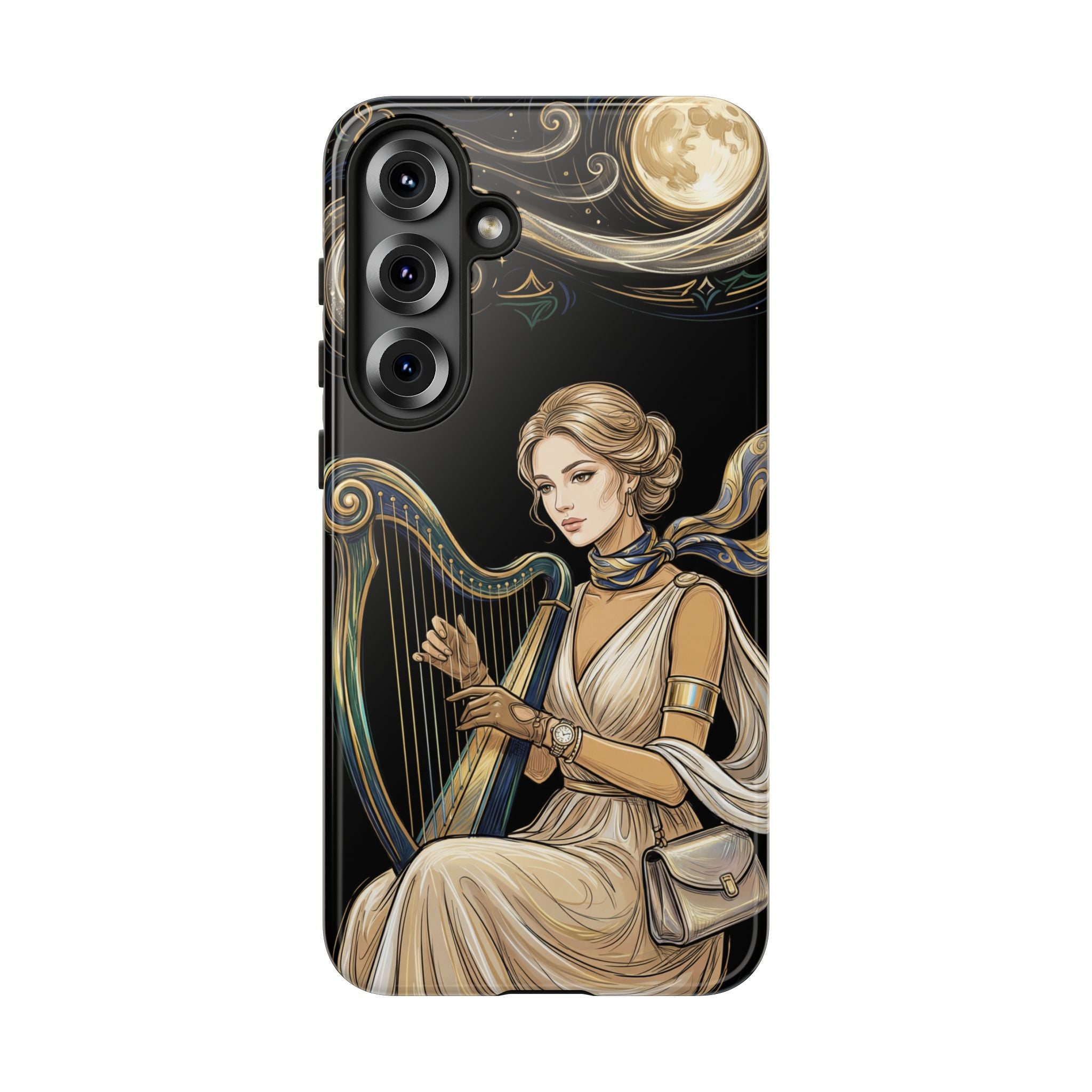 Moonlit Harp Samsung Galaxy Phone Case | Vintage Goddess Musician Art