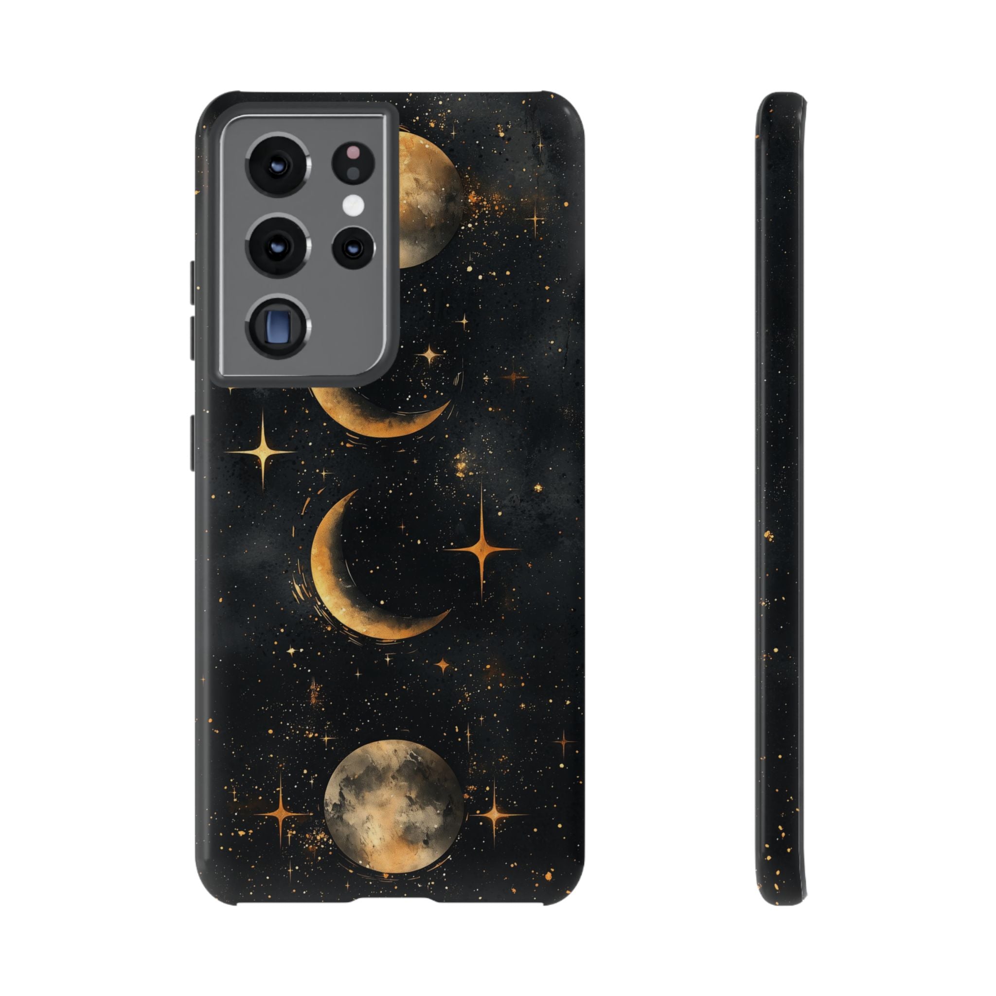 Celestial Moon Phases Tough Samsung Galaxy Case | Gold Crescent & Full Moon Galaxy Design