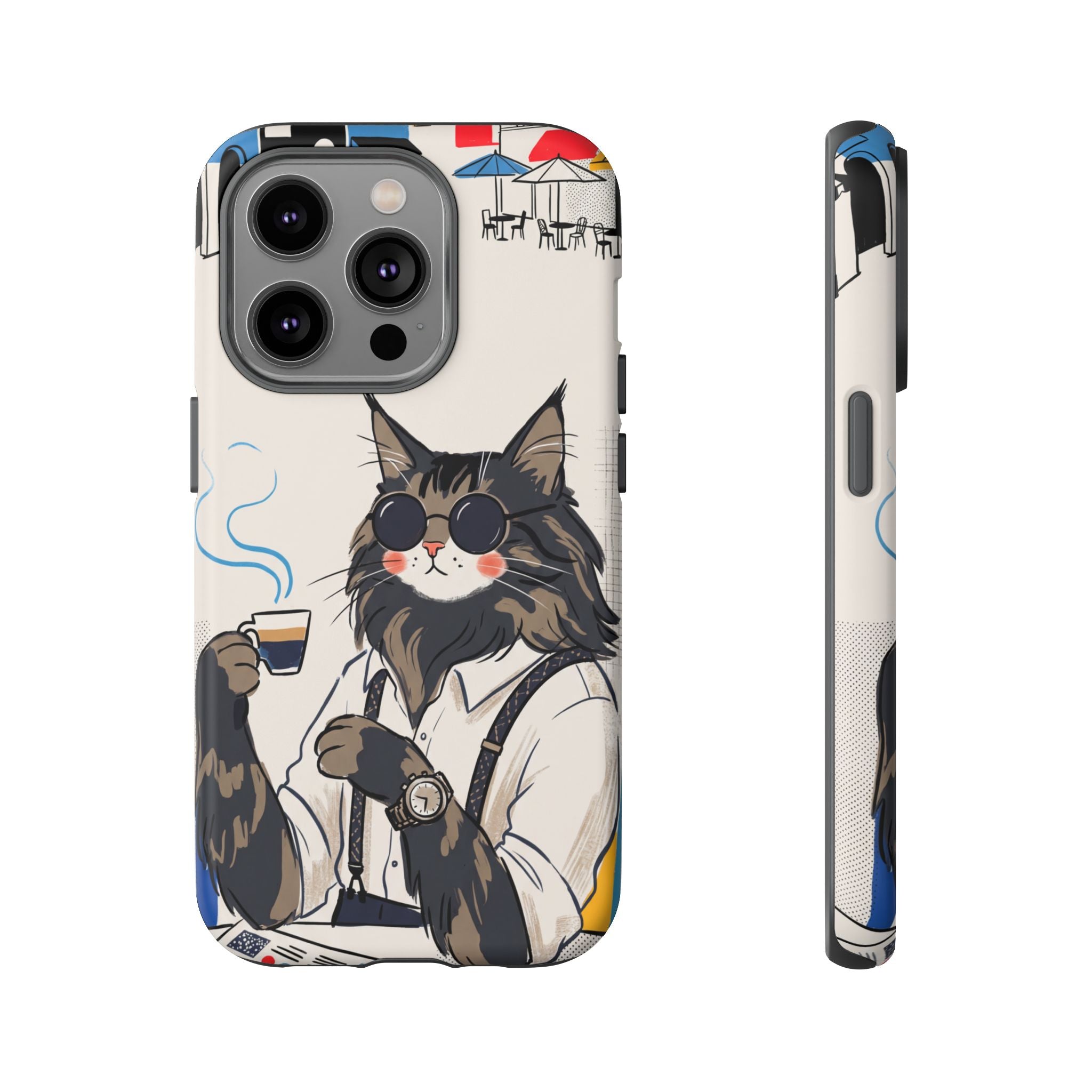 Cat Barista iPhone Case | Cool Cat in Sunglasses Coffee Shop Design