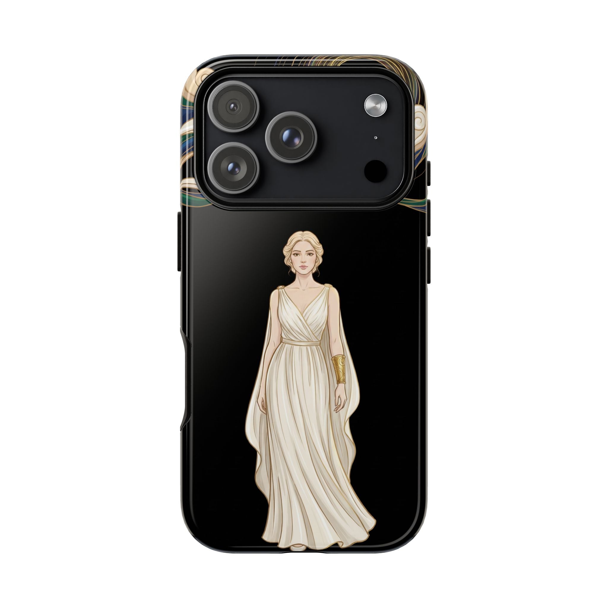 Art Nouveau Goddess iPhone Case | Elegant Woman Illustration on Black