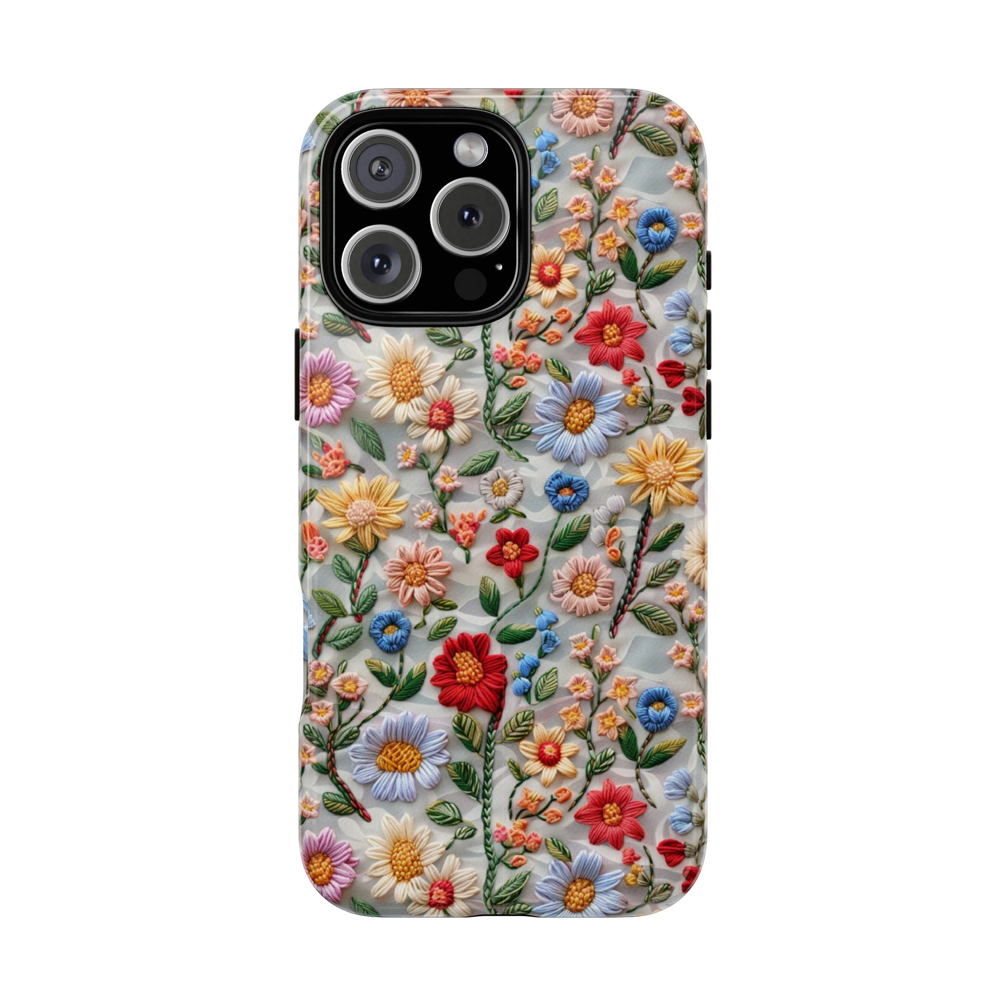 Floral Embroidered Pattern Tough iPhone Case — Colourful Daisy & Wildflower Design
