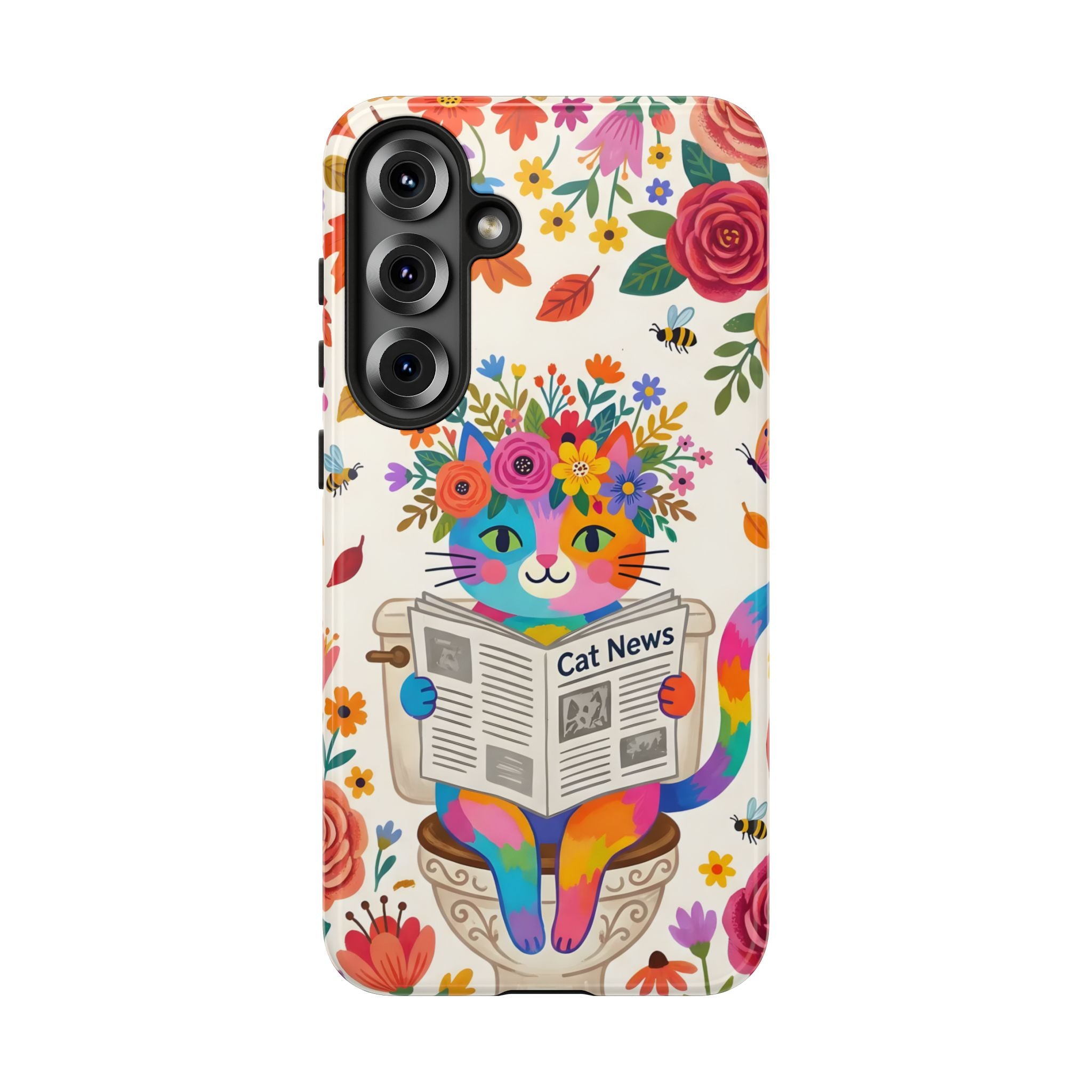 Floral Rainbow Cat Samsung Galaxy Phone Case | Cat News Design