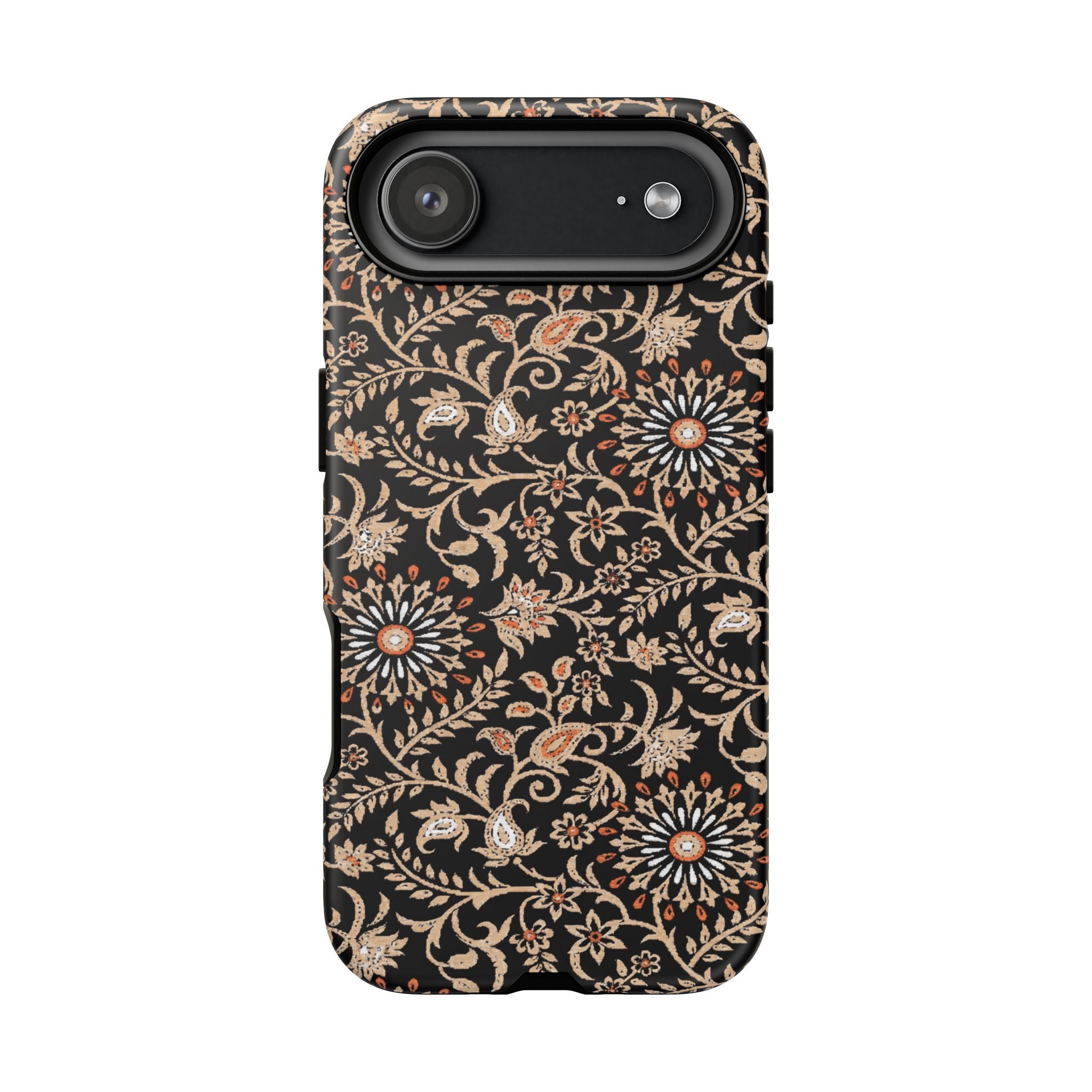 Batik Floral Black Ornate Daisies Tough iPhone Case