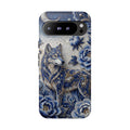 Blue Floral Wolf Tough Google Pixel Phone Case | Moonlit Wolf Protective Cover