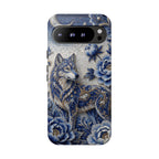 Blue Floral Wolf Tough Google Pixel Phone Case | Moonlit Wolf Protective Cover