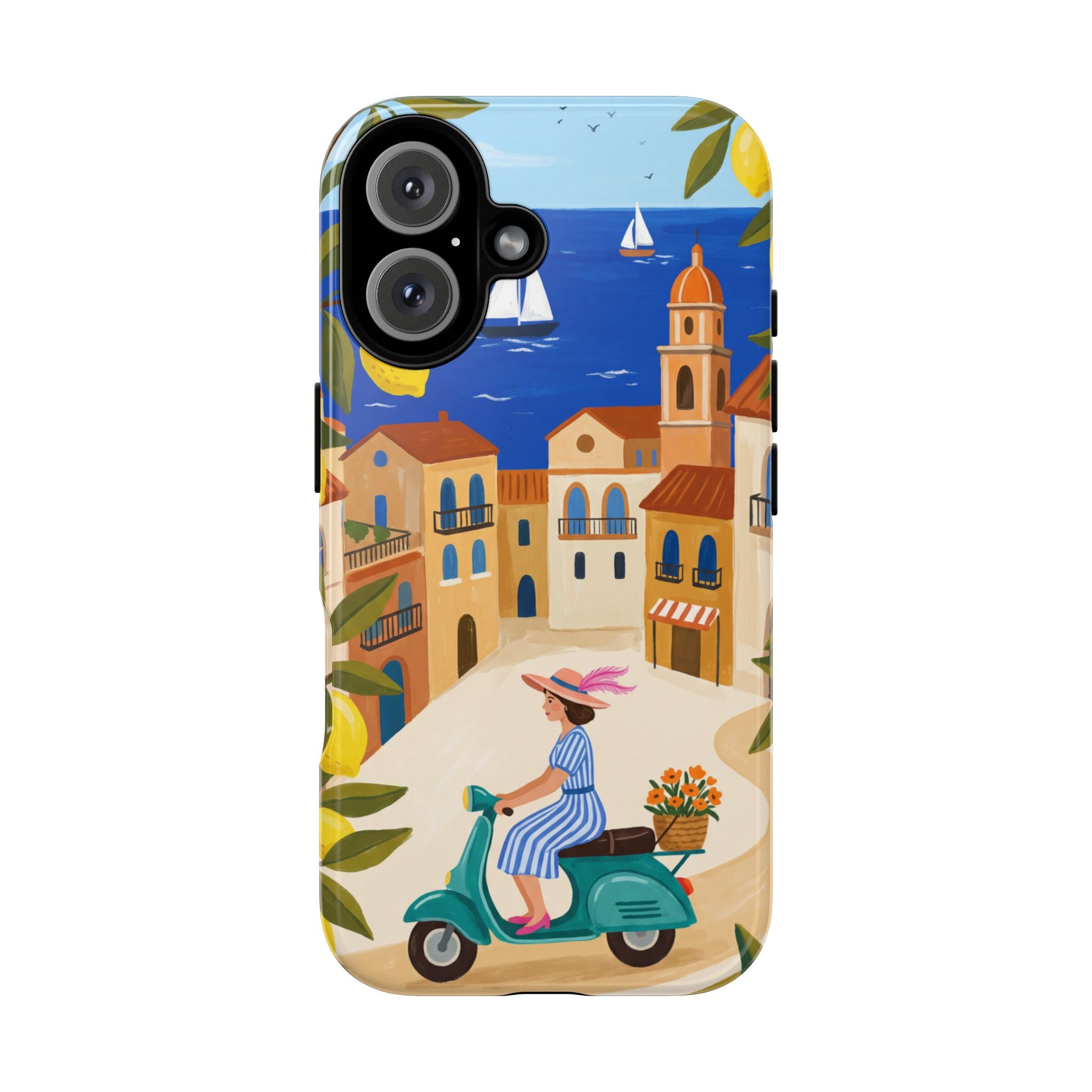 Mediterranean Scooter iPhone Case | Coastal Lemon Grove Design