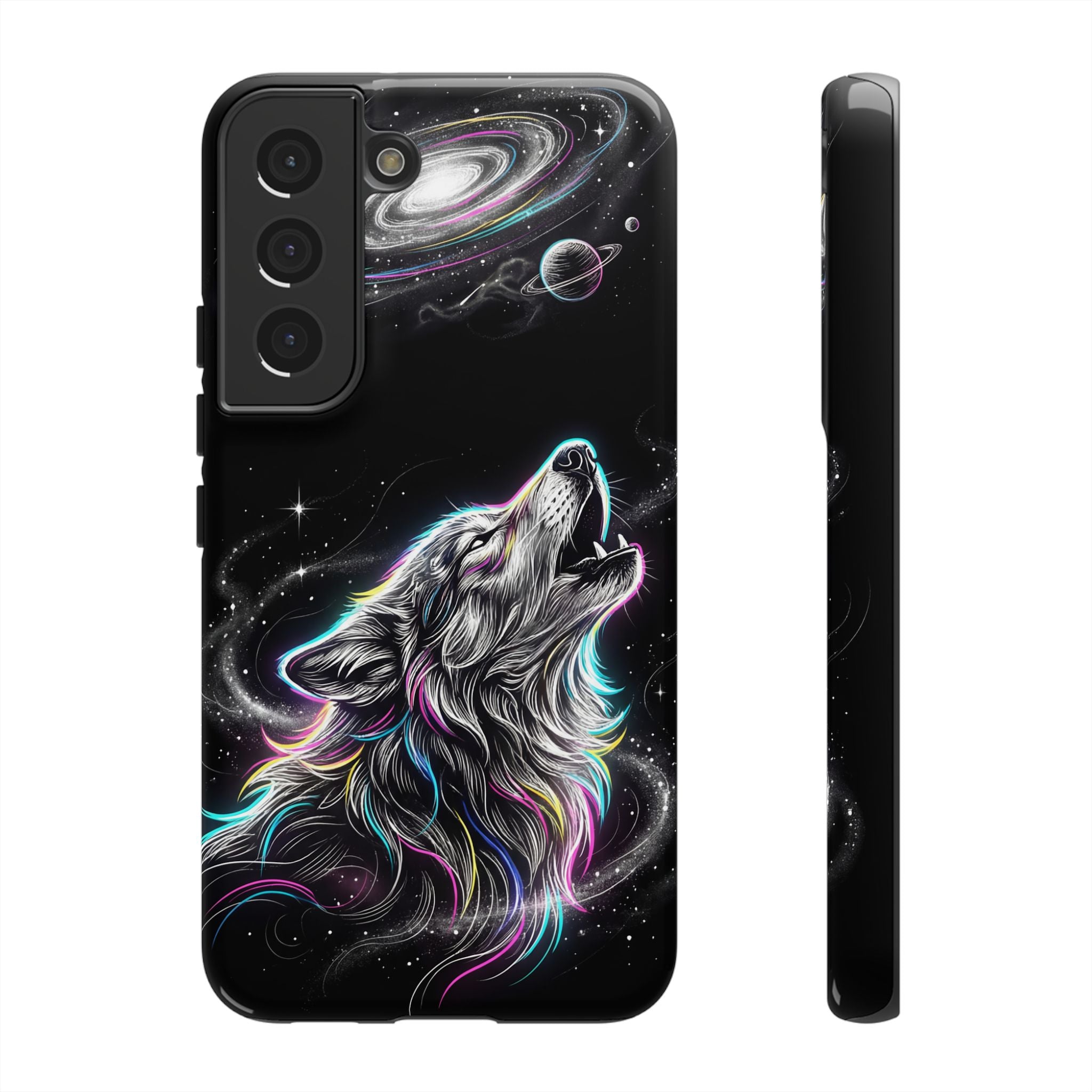 Wolf Galaxy Tough Samsung Galaxy Phone Case | Colorful Howling Wolf Space Design
