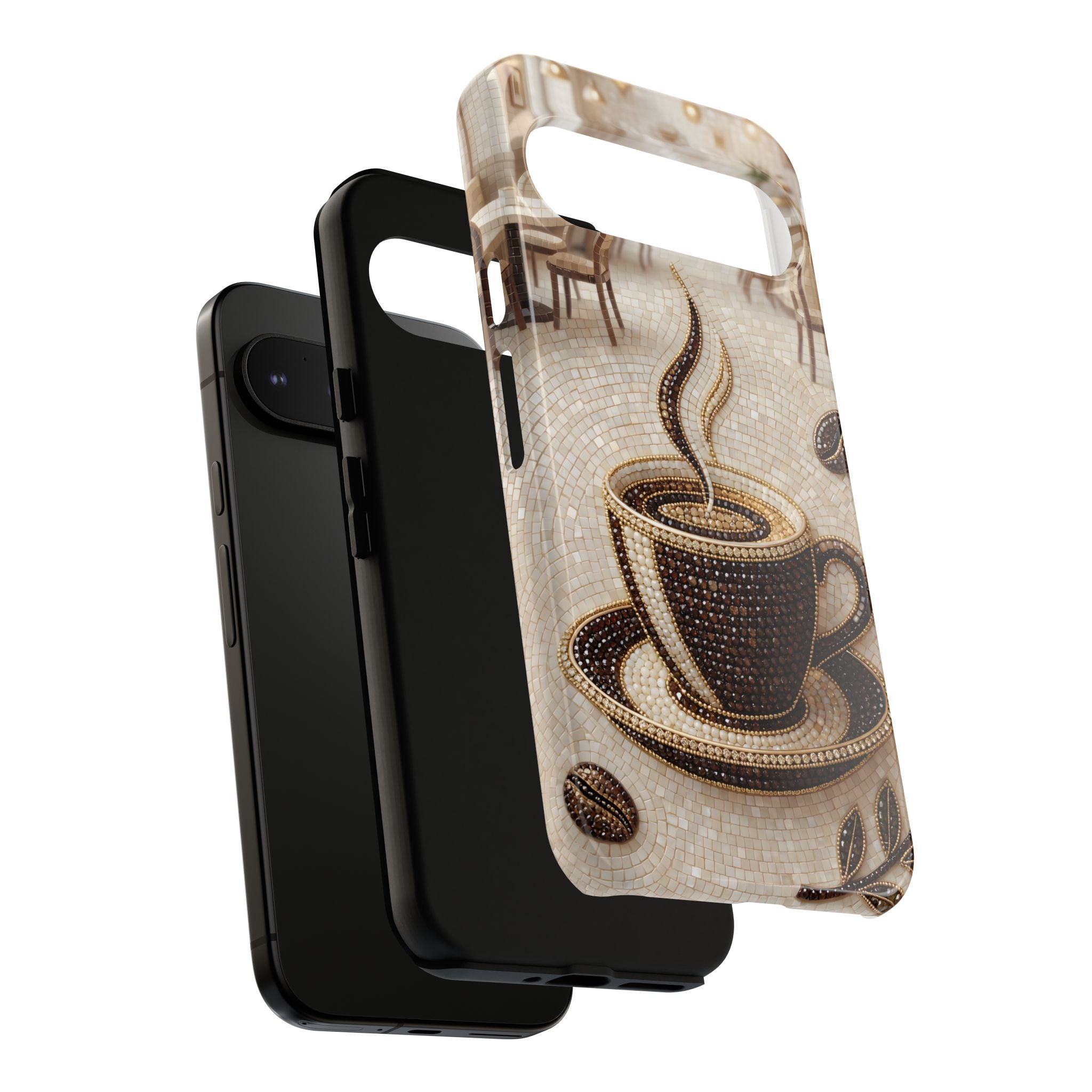Coffee Mosaic Google Pixel Phone Case - Steaming Cup Cafe Design