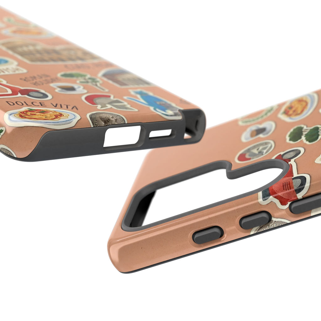 Rome Italy Travel Tough Samsung Galaxy Phone Case | Terracotta Scrapbook Sticker Cover