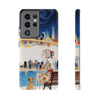 Cover per Samsung Galaxy "City Night" | Illustrazione Ragazza e Cane su Panchina
