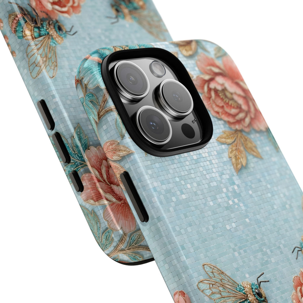 Cover protettiva per iPhone Api Floreali | Rosa Vintage e Turchese