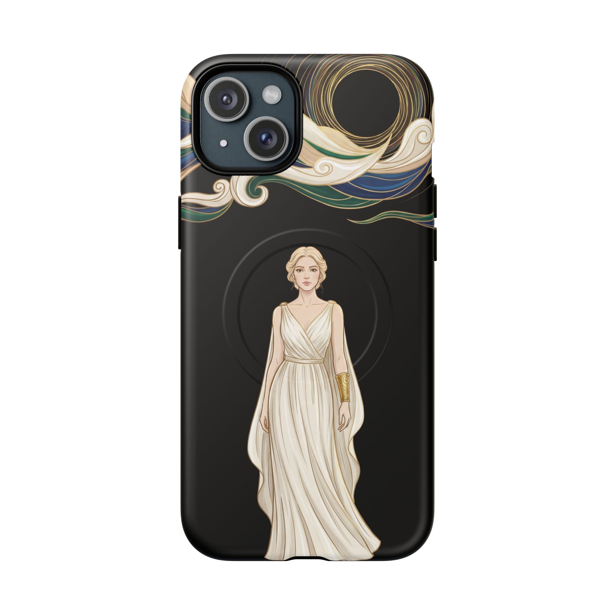 Art Nouveau Goddess MagSafe iPhone Case | Elegant Woman Illustration on Black
