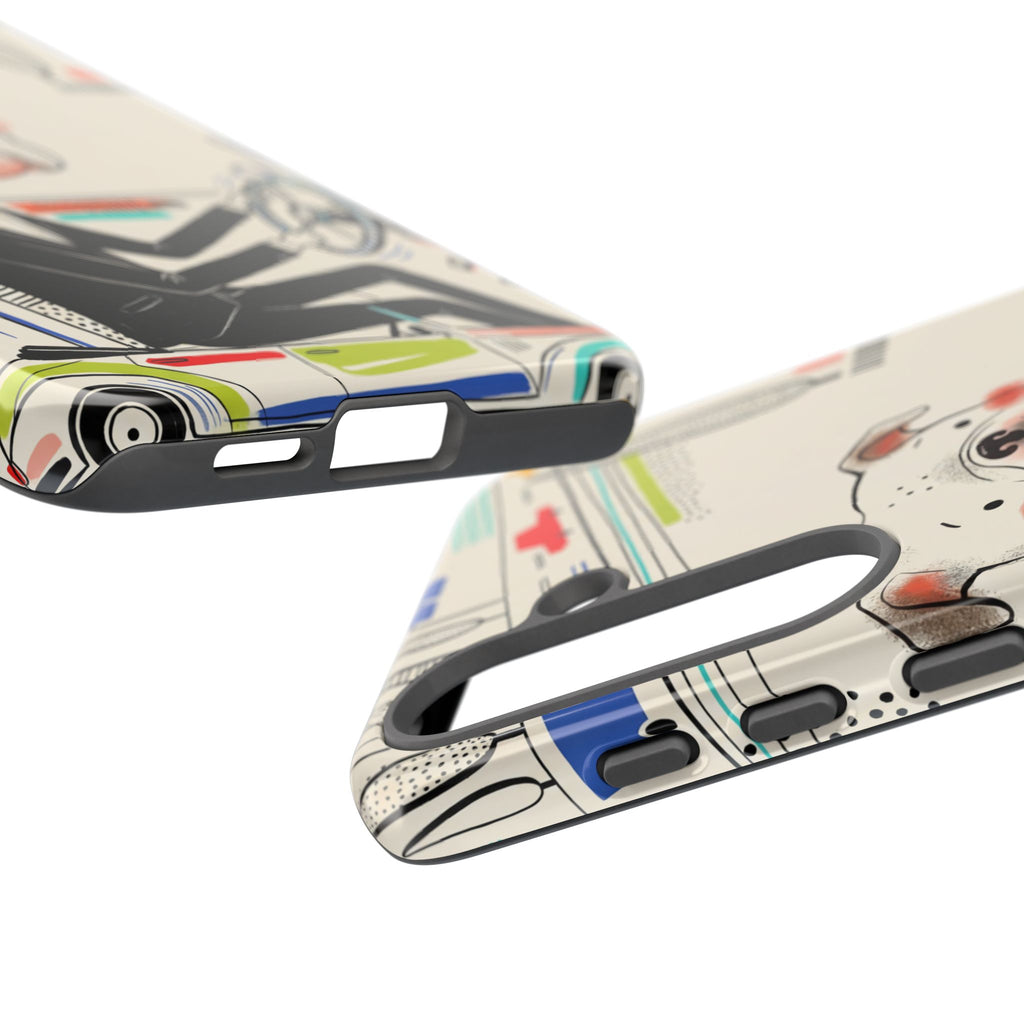 Bulldog Driver Samsung Galaxy Phone Case | Cute Retro Dog Illustration