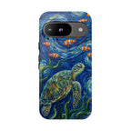 Sea Turtle & Clownfish Tough Google Pixel Case | Van Gogh Style Ocean Art