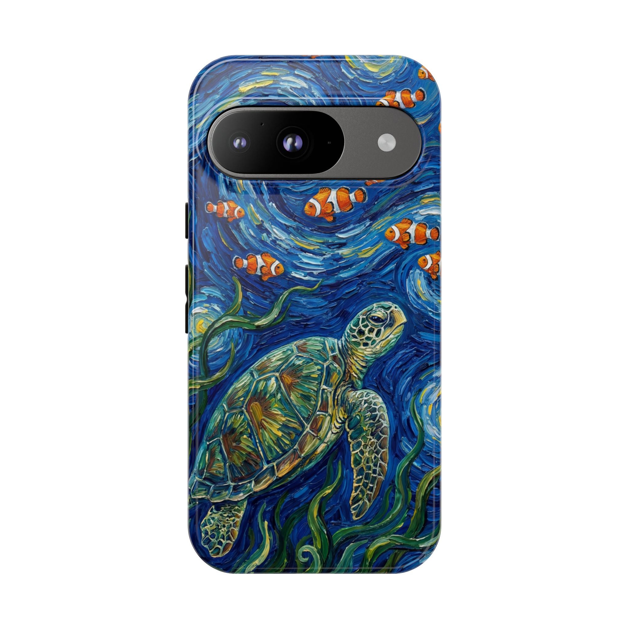 Sea Turtle & Clownfish Tough Google Pixel Case | Van Gogh Style Ocean Art