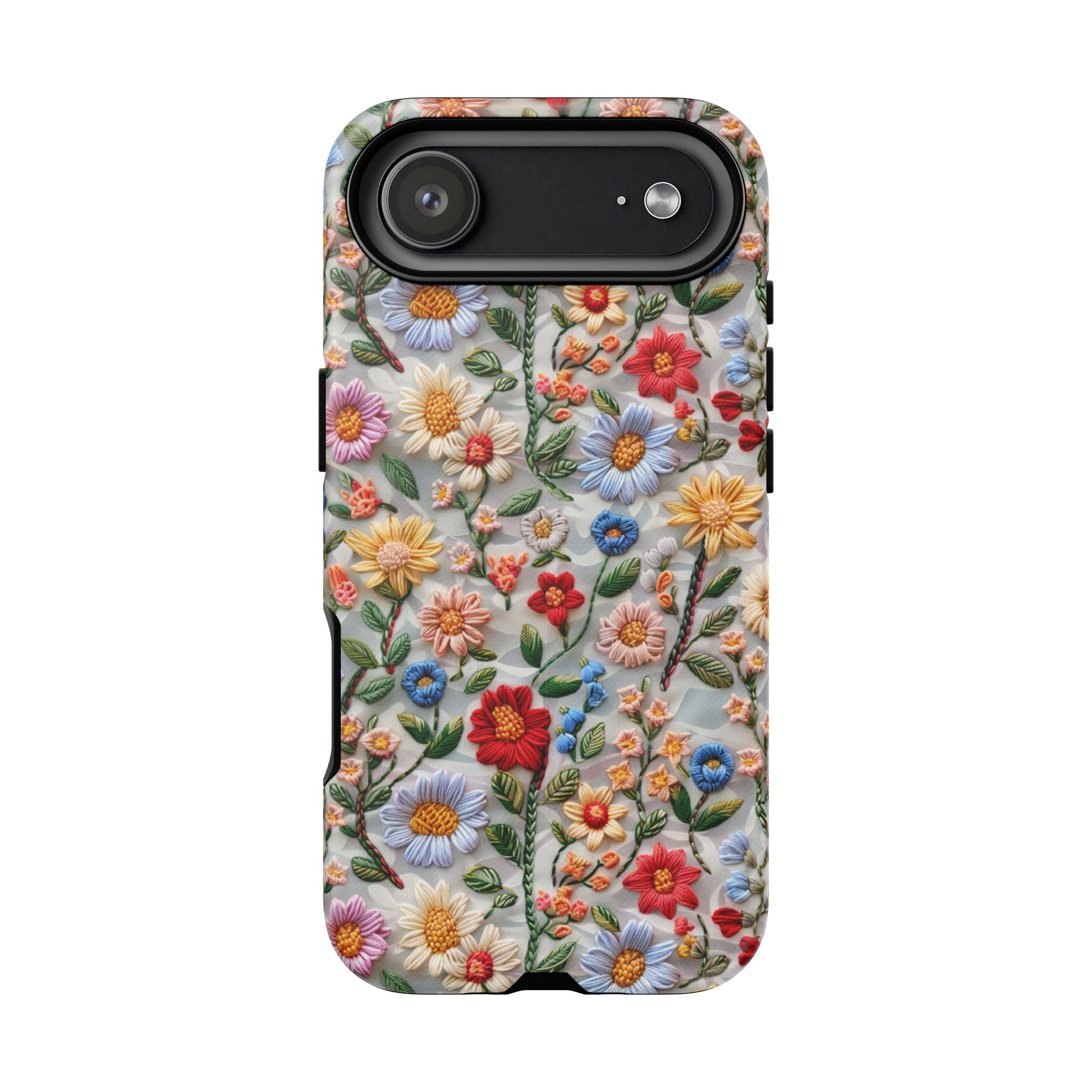 Floral Embroidered Pattern Tough iPhone Case — Colourful Daisy & Wildflower Design