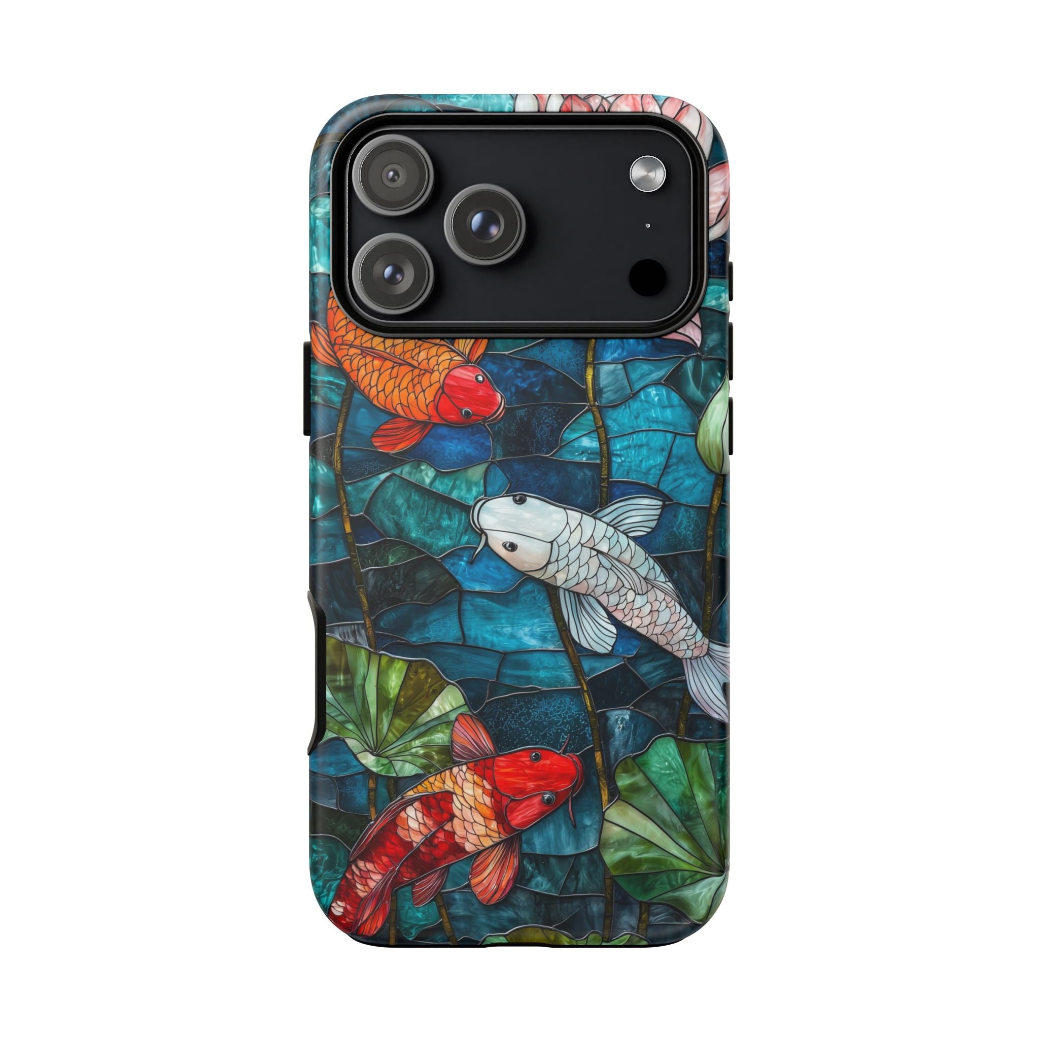 Koi Pond Tough iPhone Case — Stained Glass Lotus & Koi Design