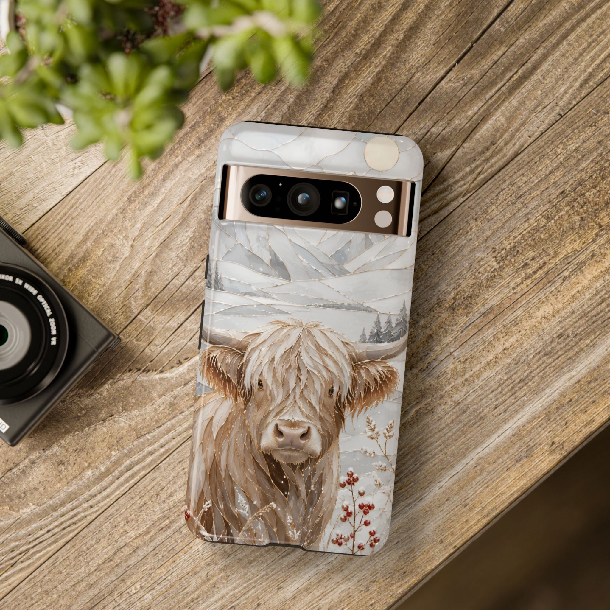 Highland Cow Google Pixel Phone Case | Stained Glass Mountain Case