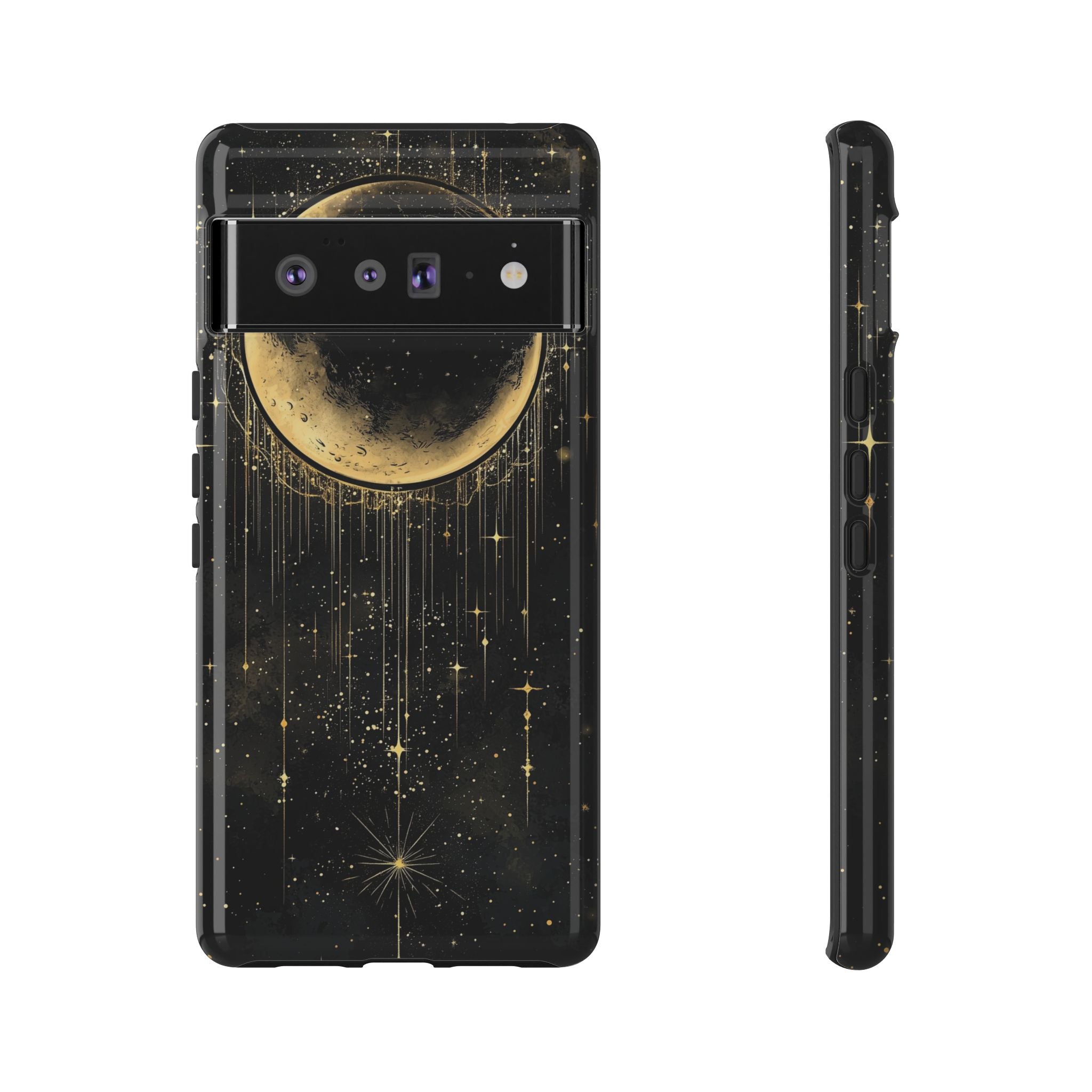 Moonlit Crescent Tough Google Pixel Case | Gold Stars Night Sky