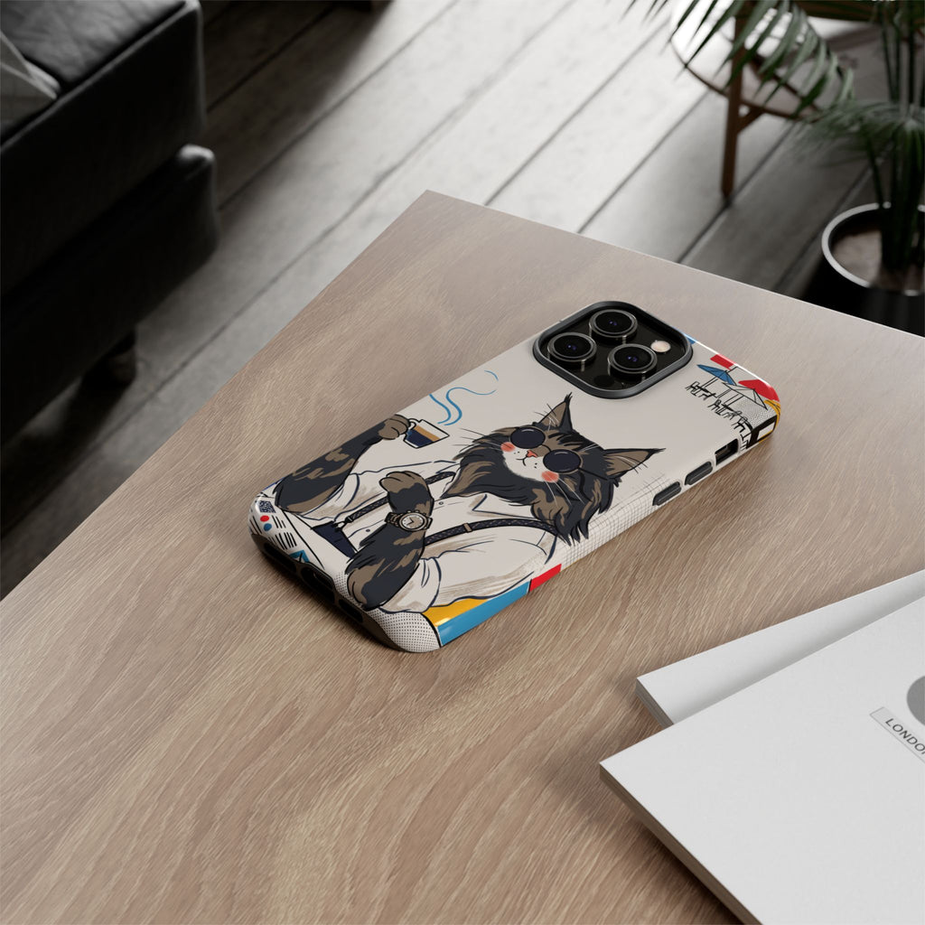 Cat Barista iPhone Case | Cool Cat in Sunglasses Coffee Shop Design