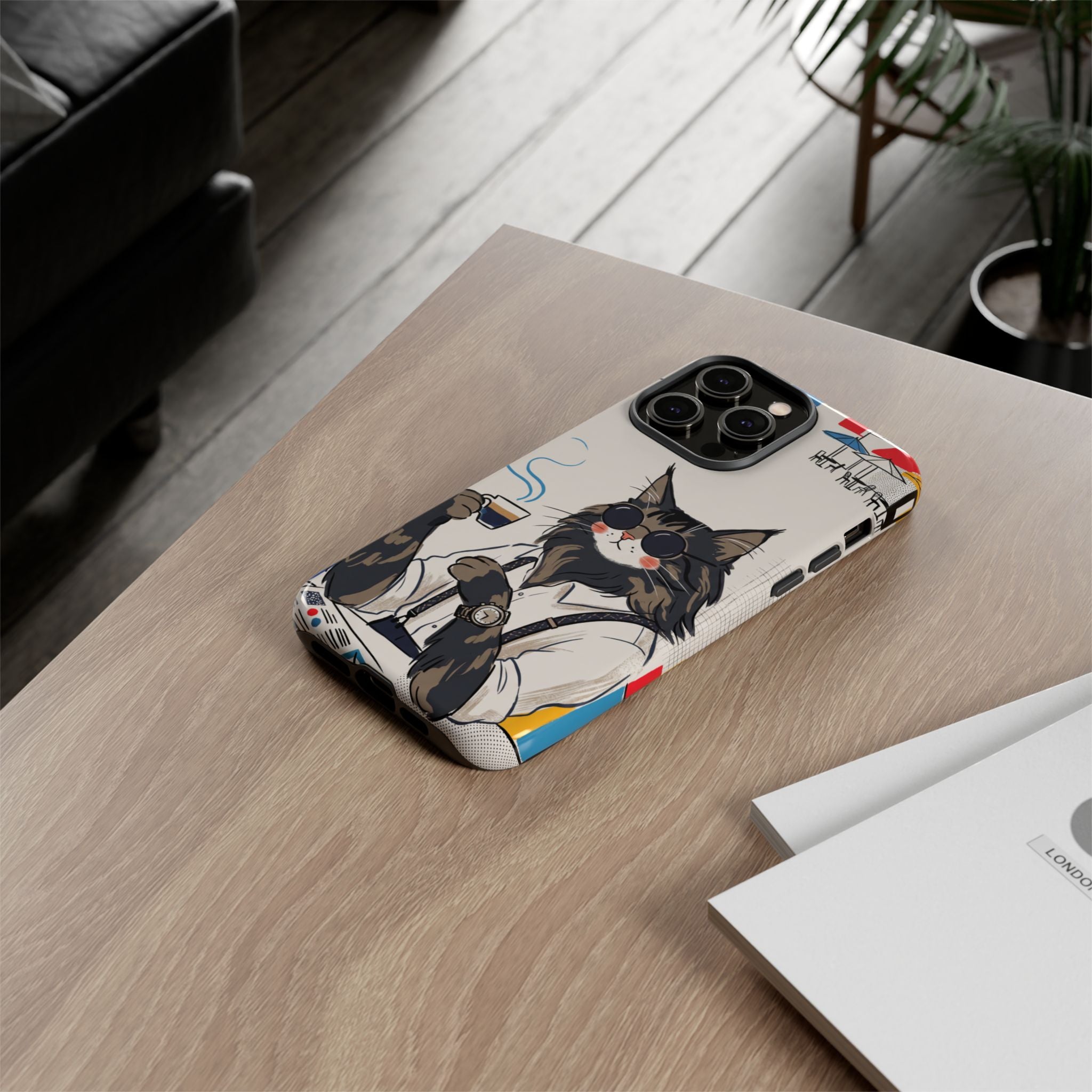 Cat Barista iPhone Case | Cool Cat in Sunglasses Coffee Shop Design