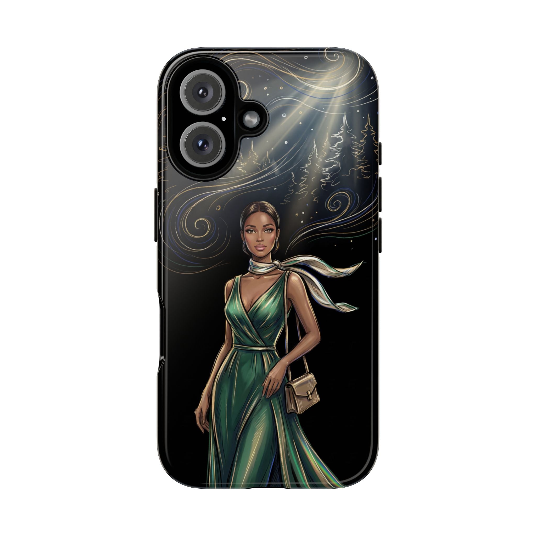 Elegant Woman in Green Dress Art Protective Tough iPhone Case