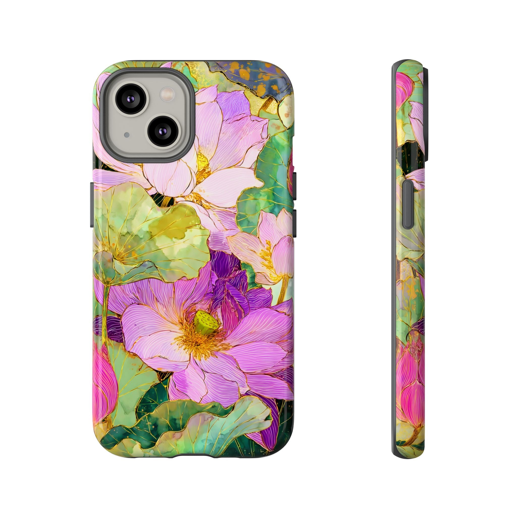 Floral Watercolor Tough iPhone Case | Pink Lotus Garden Protective Cover