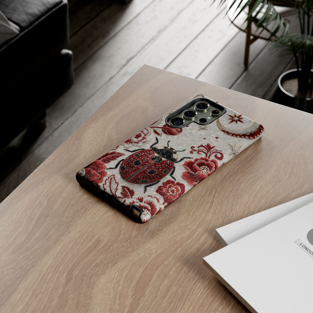 Ladybug Floral Samsung Galaxy Phone Case | Vintage Red Beetle Protective Tough Case