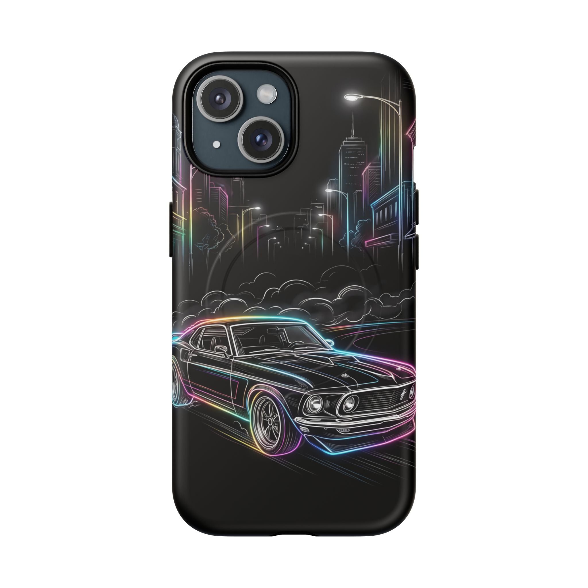 Neon Muscle Car MagSafe iPhone Case | Retro City Nightscape