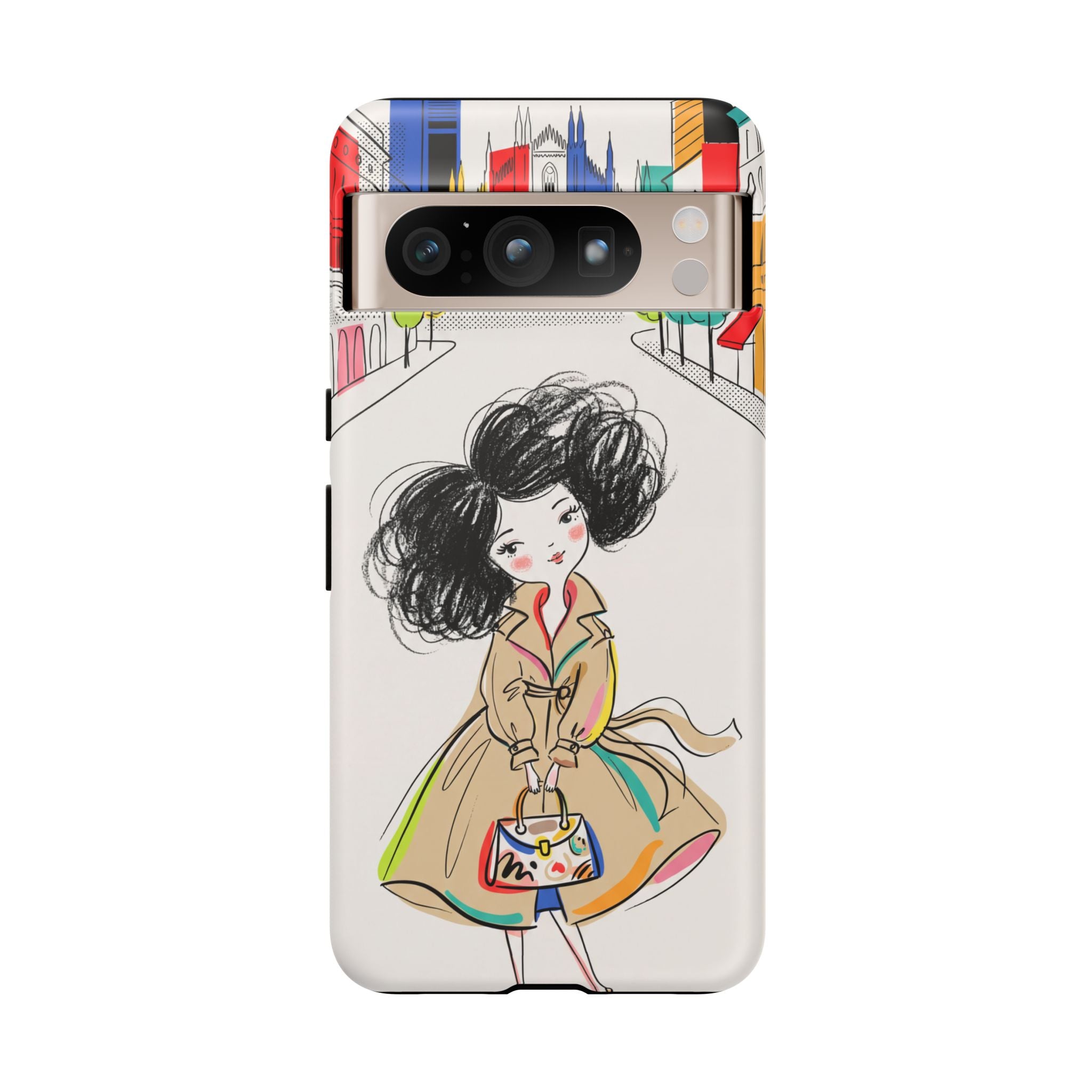 Illustrated Trench Coat Fashion Chic City Girl Google Pixel Phone Case