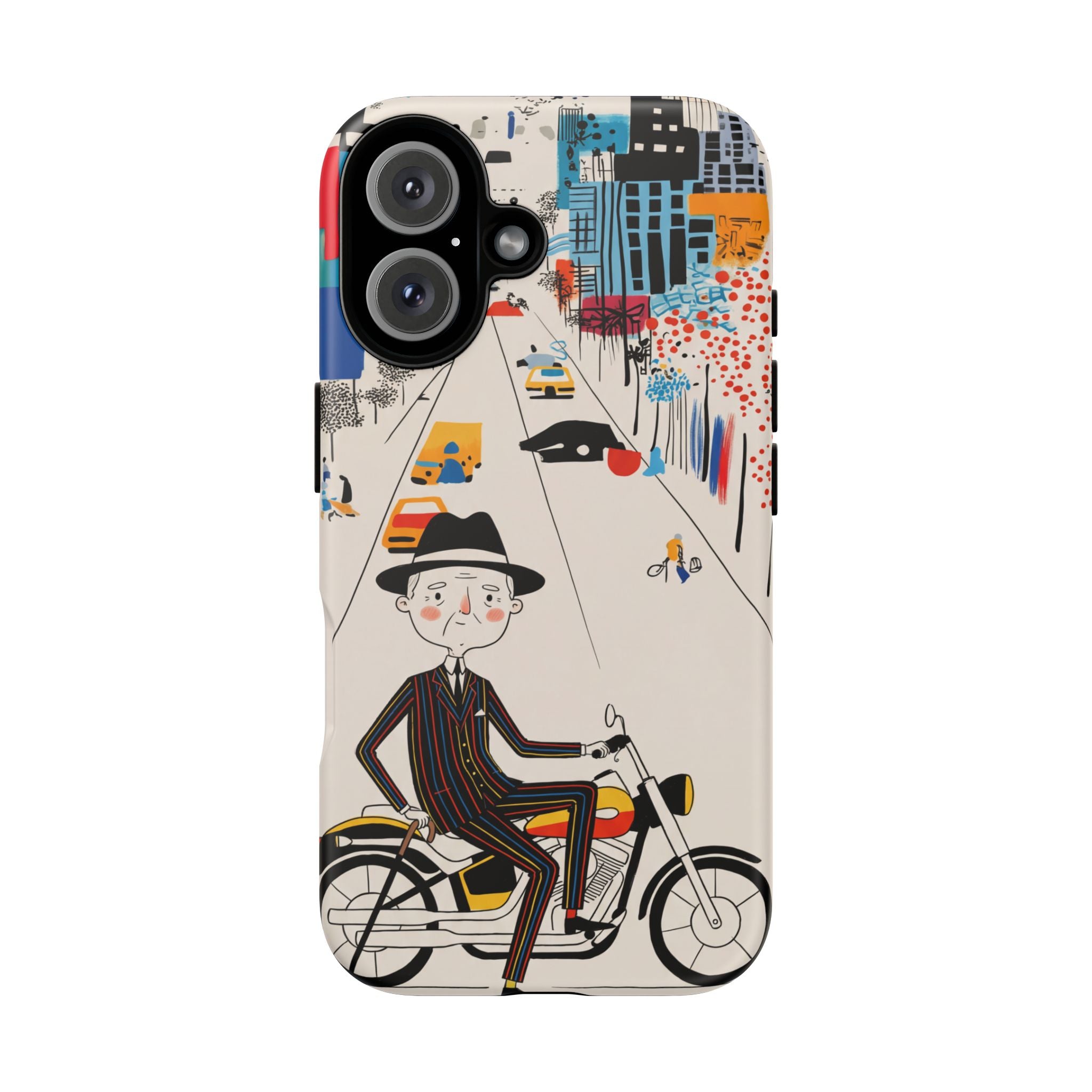 Vintage Grandpa Rider Motorcycle Google Pixel Phone Case | Illustrated Cityscape