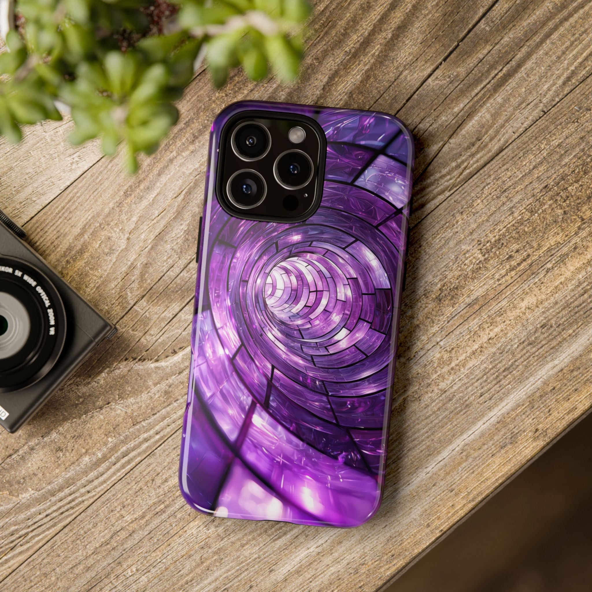 Purple Vortex Tough iPhone Case — Abstract Spiral Protective Cover
