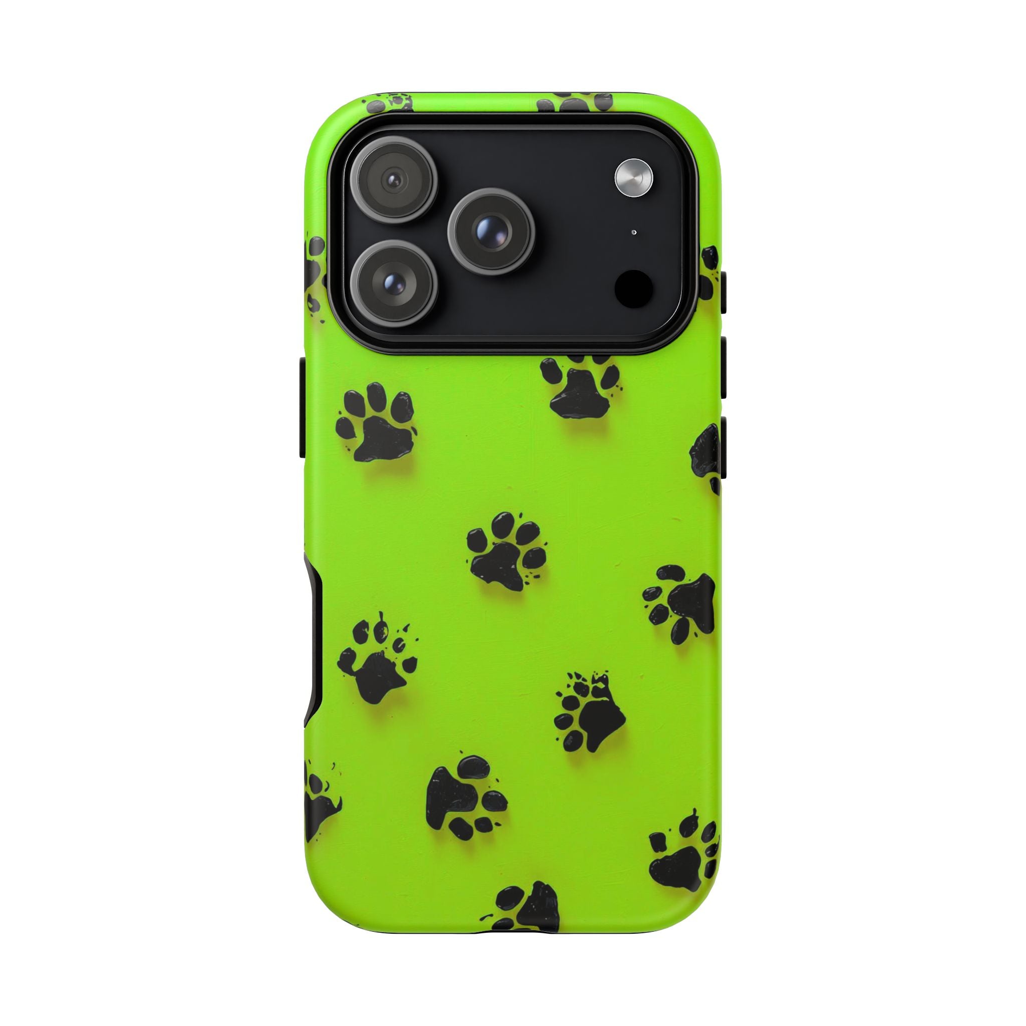 Neon Paw Print Tough Phone Case — Shockproof Pet Lover iPhone Cover