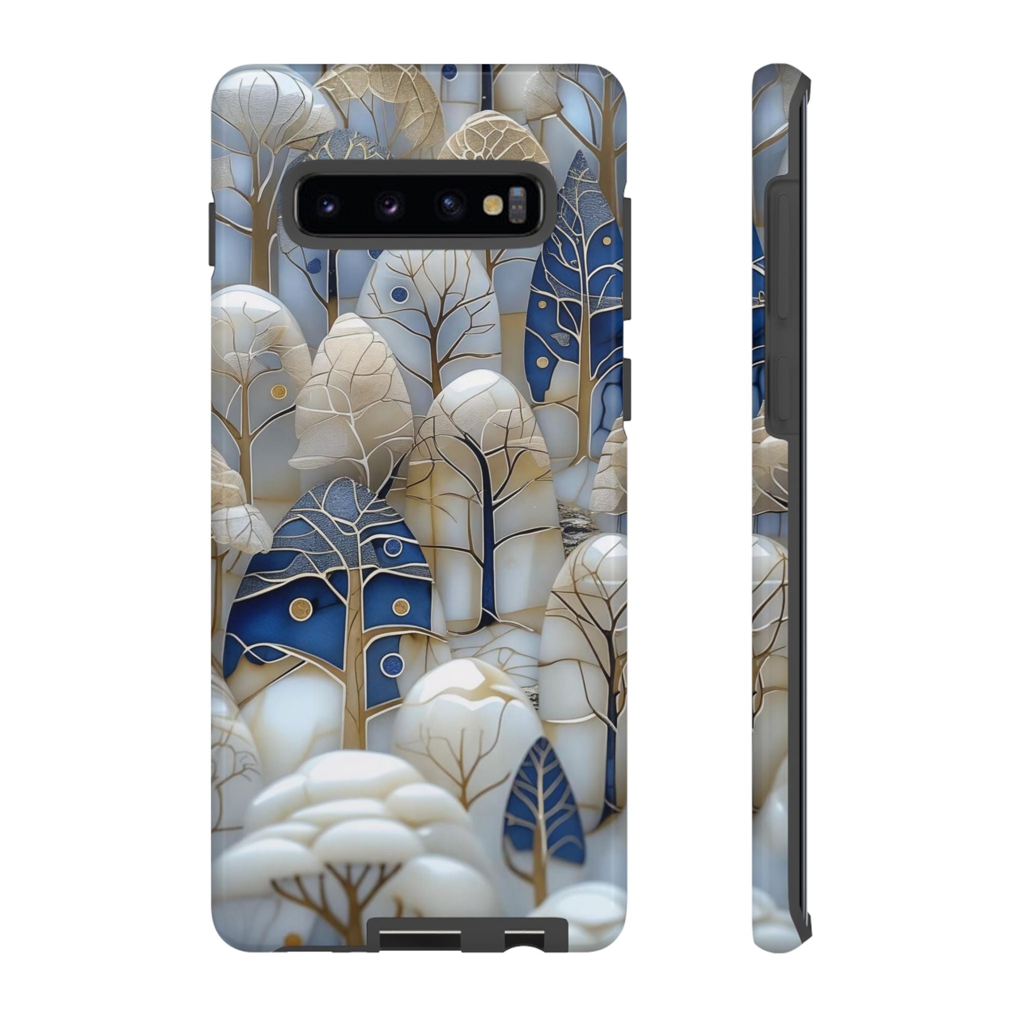 Blue Gold Winter Forest Samsung Galaxy Case — Elegant Tree Pattern Tough Case