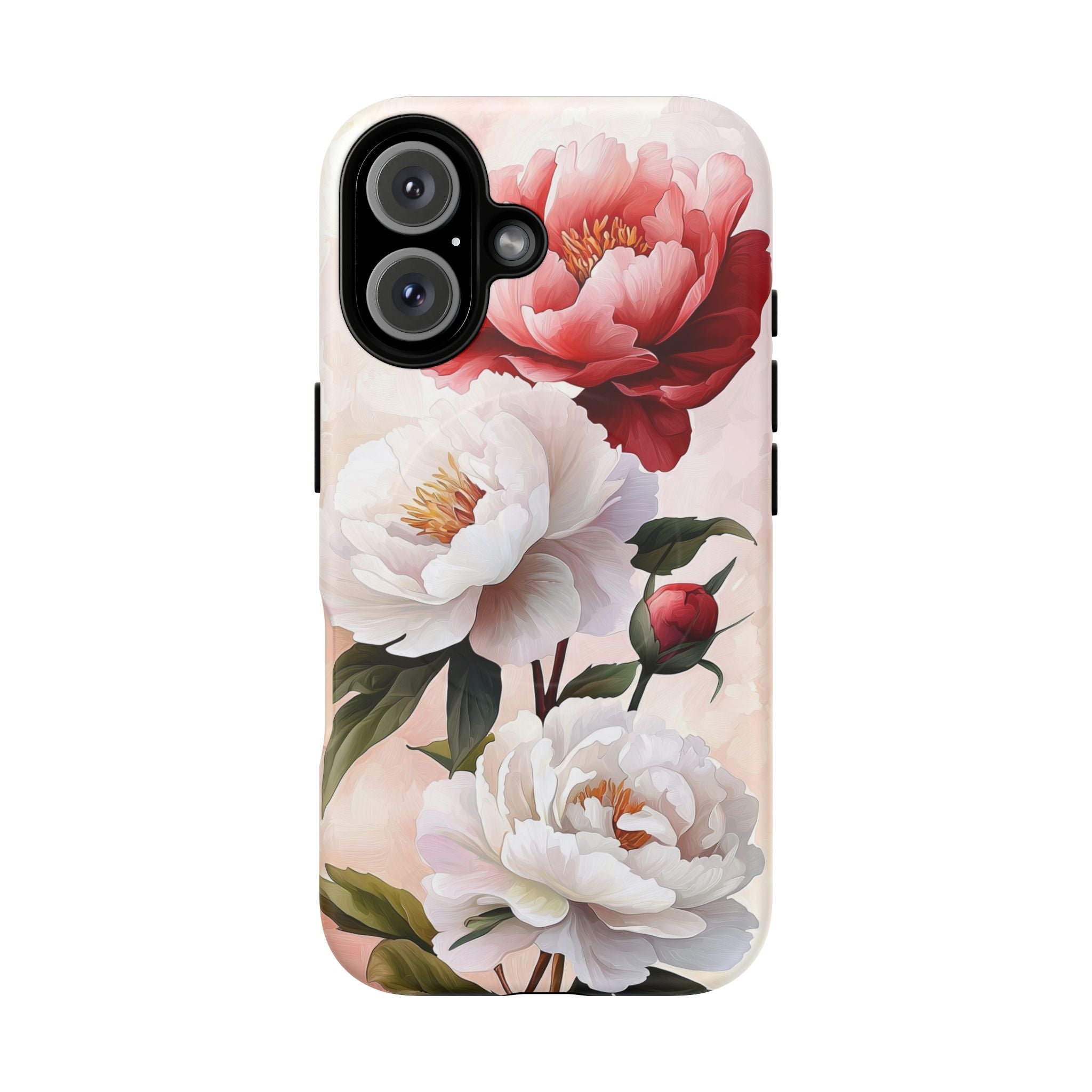 Custodia MagSafe per iPhone resistente con motivo floreale Peony | Design vintage con rose