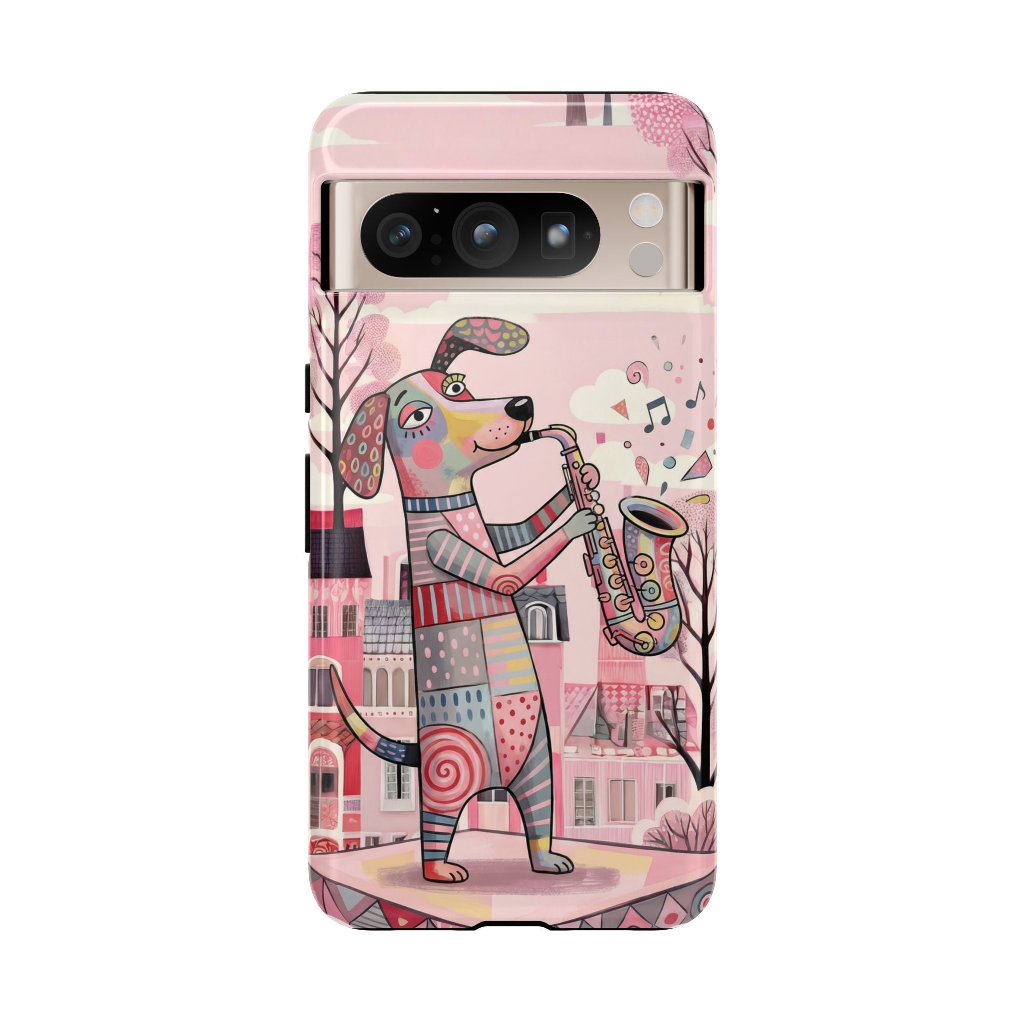 Saxophone Dog Google Pixel Phone Case | Cute Pink Musical Art Protective Case