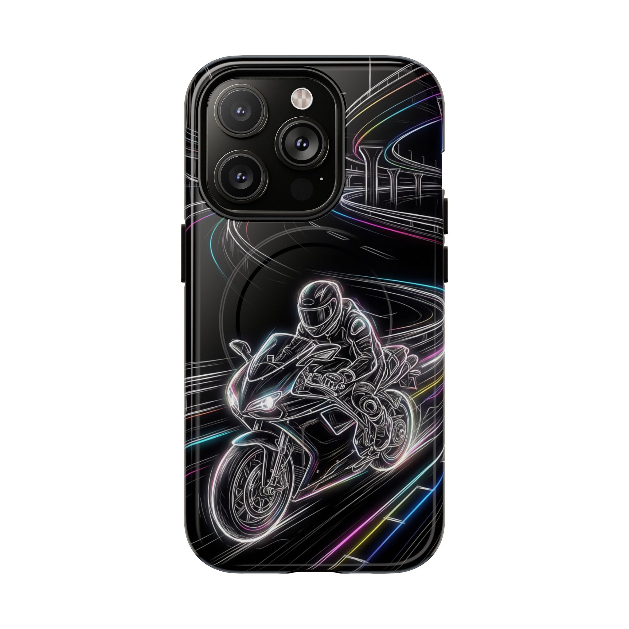 Neon Night Rider MagSafe iPhone Case | Motorcycle Racing Protective Cover