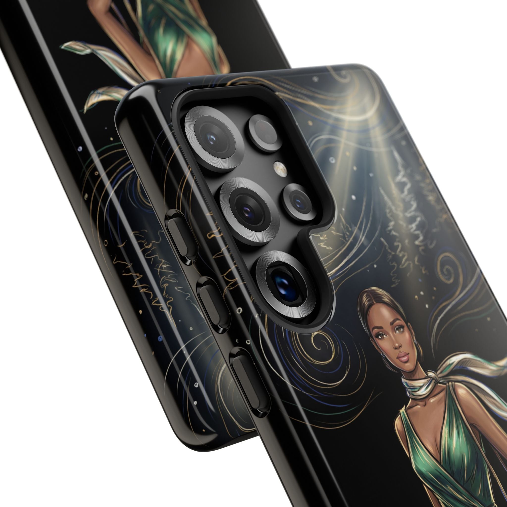 Elegant Woman in Green Dress Art Protective Tough Samsung Galaxy Phone Case