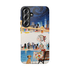 Cover per Samsung Galaxy "City Night" | Illustrazione Ragazza e Cane su Panchina