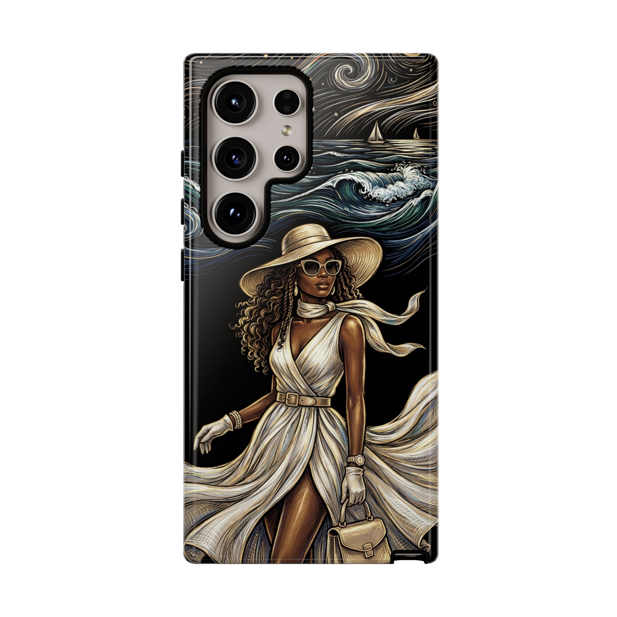 Samsung Galaxy Phone Case | Elegant Black Woman in Flowing Dress by the Sea