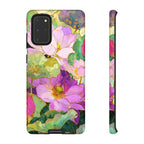 Custodia Protettiva Resistente per Telefono Samsung Galaxy con Acquerello Floreale | Cover Protettiva Giardino di Loto Rosa