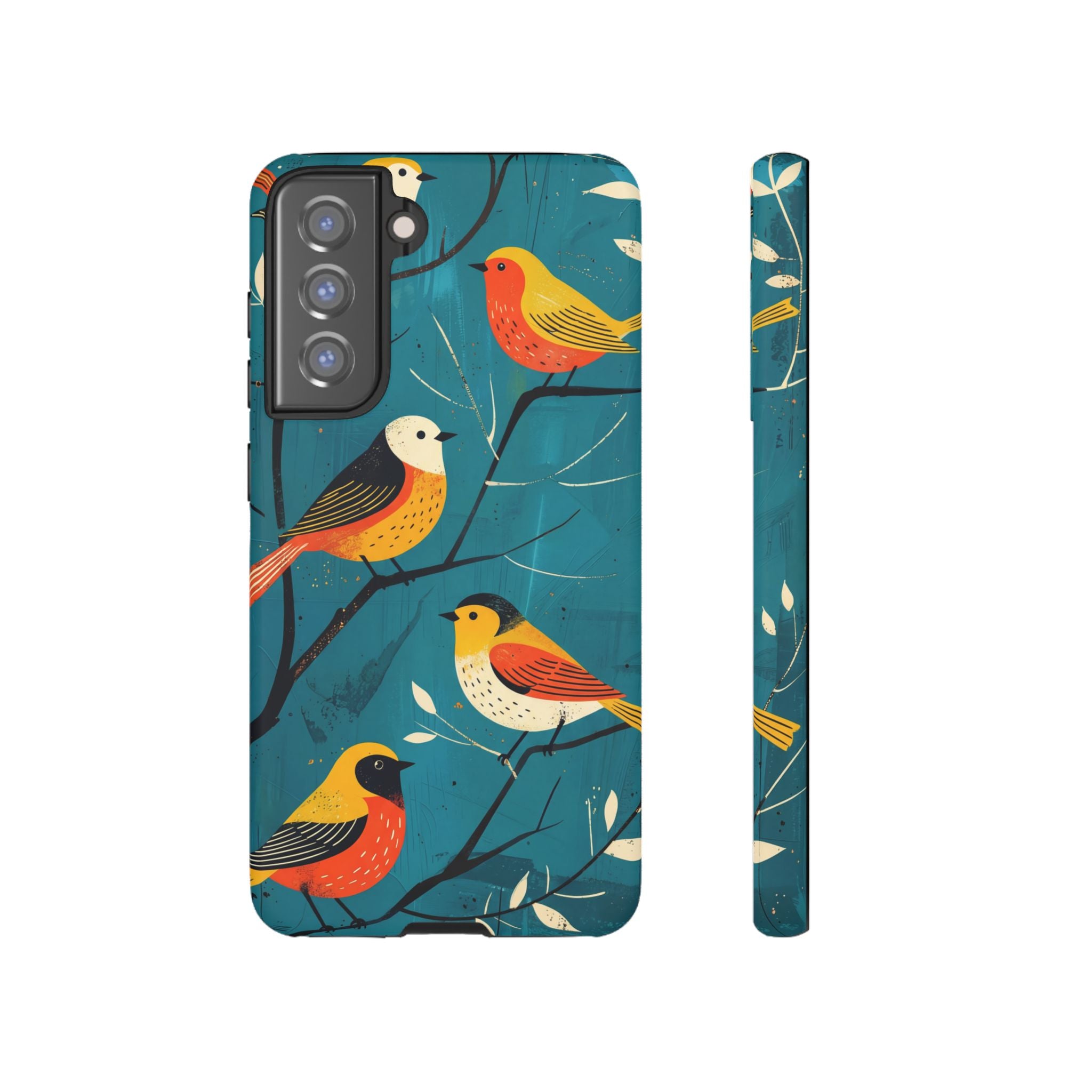 Bird Pattern Tough Samsung Galaxy Phone Case | Colourful Songbirds on Teal Background