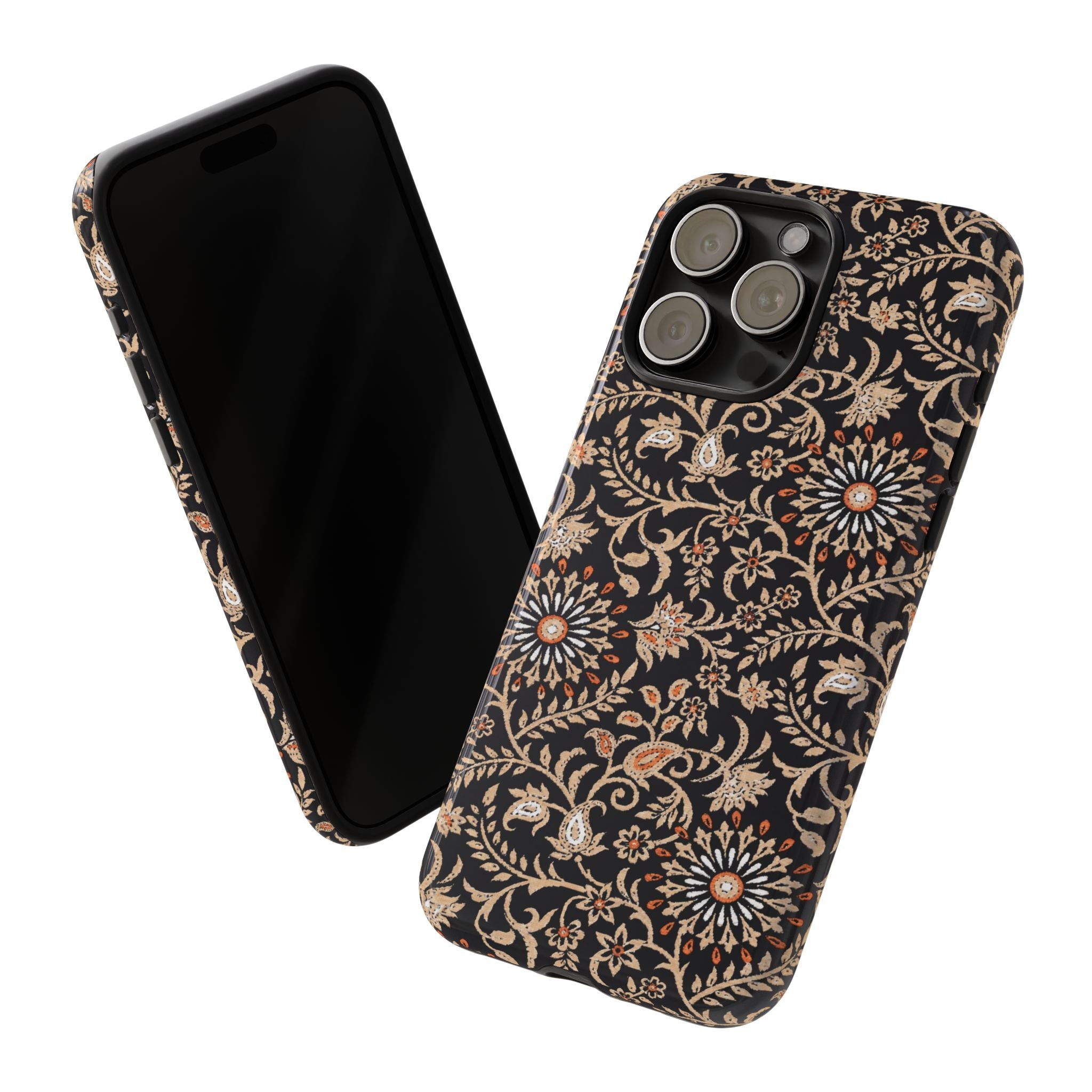 Batik Floral Black Ornate Daisies Tough iPhone Case