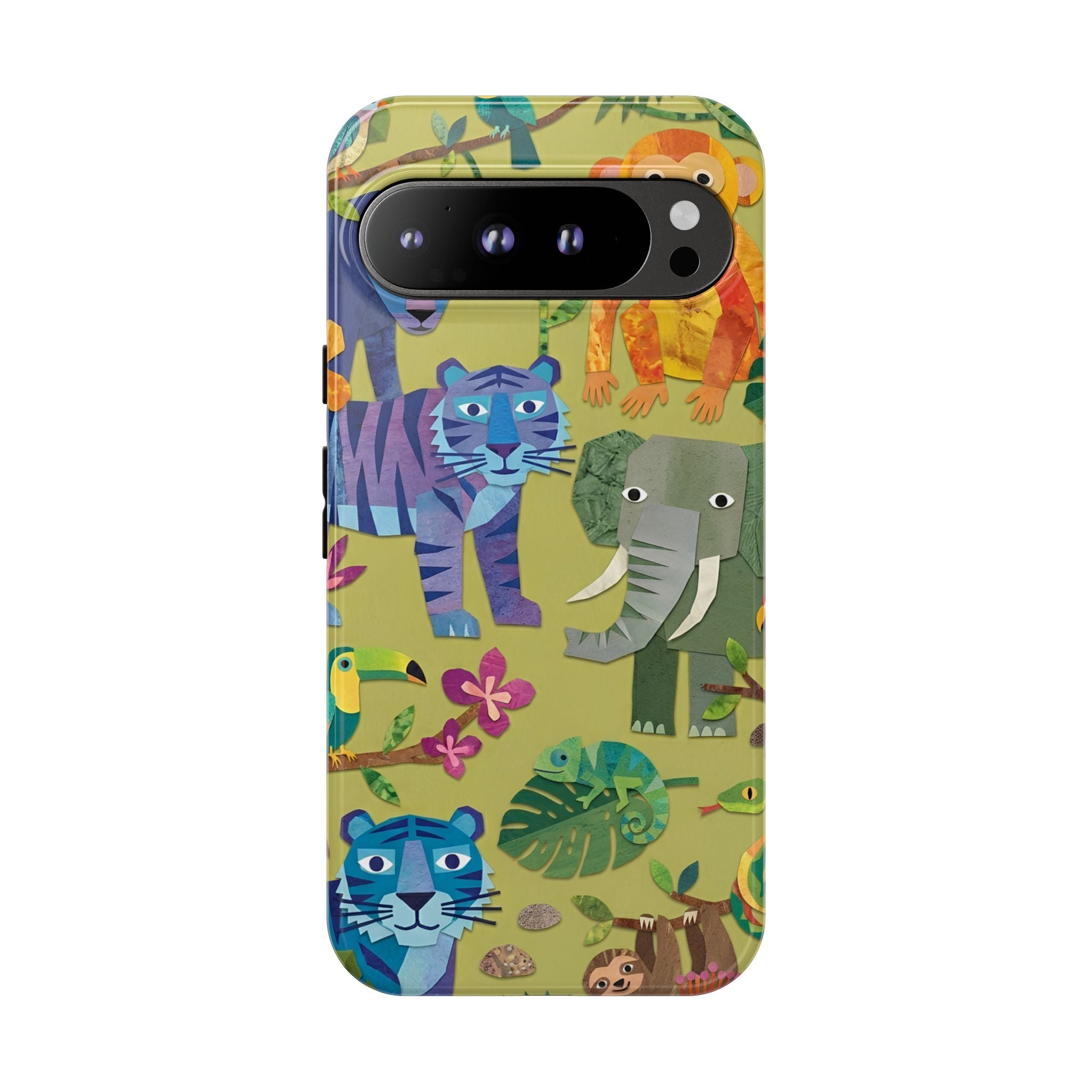 Jungle Animals Tough Google Pixel Phone Case | Colorful Tiger, Elephant & Monkey Protective Cover